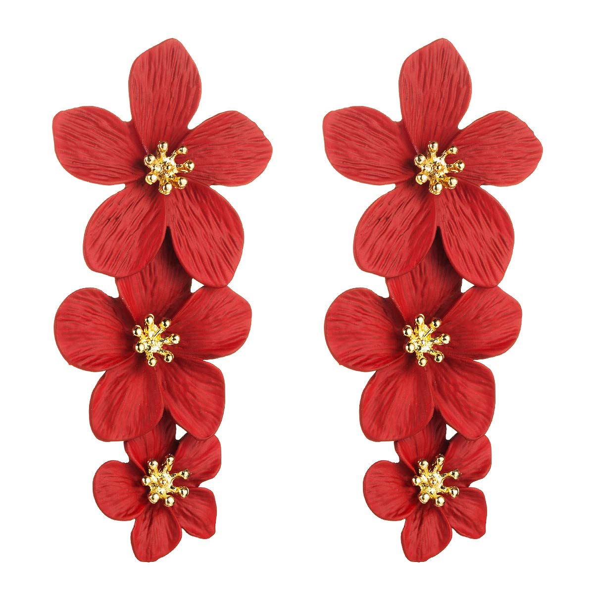 Vintage Metal Flower Earrings for Women - 3 Layer Boho Dangle Earrings with Geometric Petal Design, Romantic Wedding & Party Jewelry | Perfect for Bridal Accessories, Date Nights, and Special Occasions
