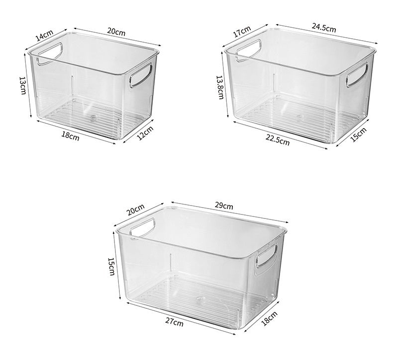 3-Piece Clear Pantry Organizer Bin Set - Space Saving Fridge & Cabinet Storage Bins for Kitchen Organization | Perfect for Food, Spices & Snacks | SKU: S1332