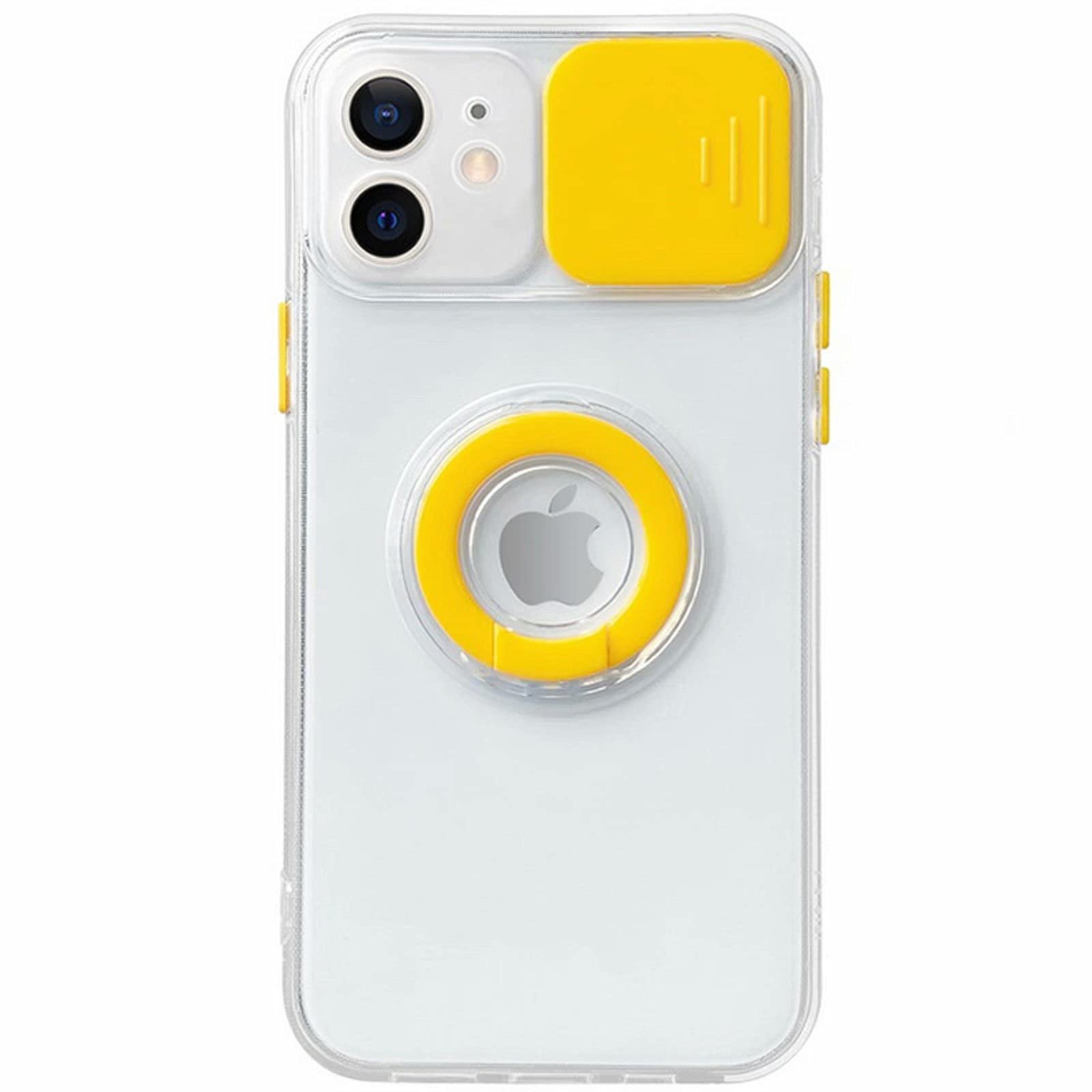 iPhone XR Case with Logo, Ring Holder & Slide Lens Protection - Slim Soft Flexible TPU Cover (Yellow) - Perfect for Daily Use, Travel & Photography