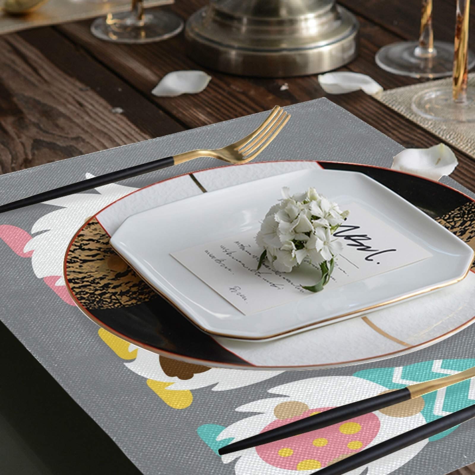 Heat-Resistant Egg Rabbit Gnomes Placemats Set of 4 - Cute Easter Table Decor for Kitchen & Dining Room - Perfect for Holiday Gatherings, Brunch, and Spring Celebrations