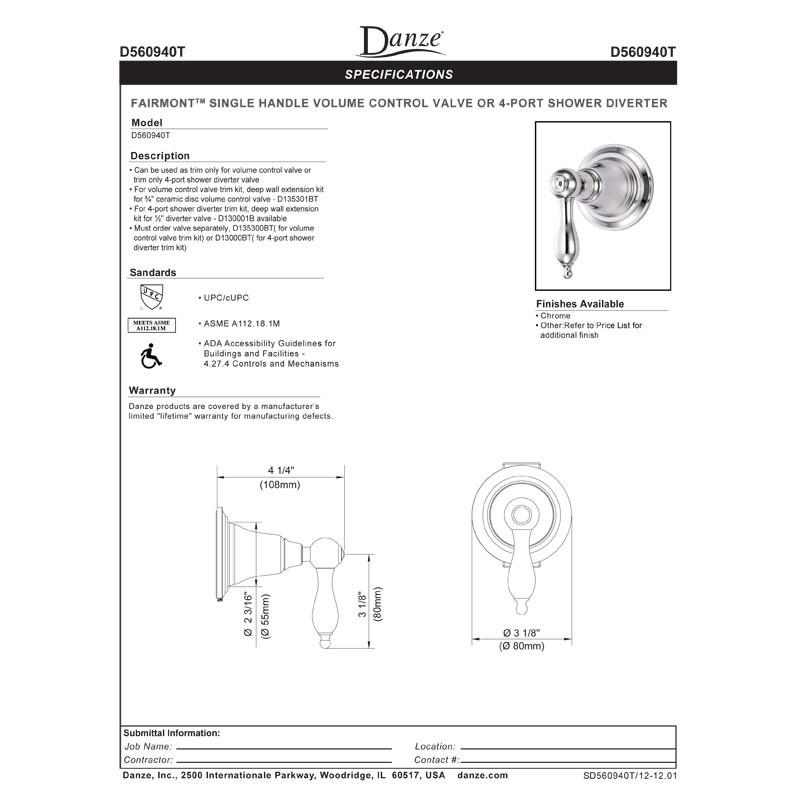 Danze Fairmont Brushed Nickel Single Handle Volume Control 4-Port Shower Diverter Valve with Rough-In - Perfect for Bathroom Renovation and Multi-Function Shower Systems