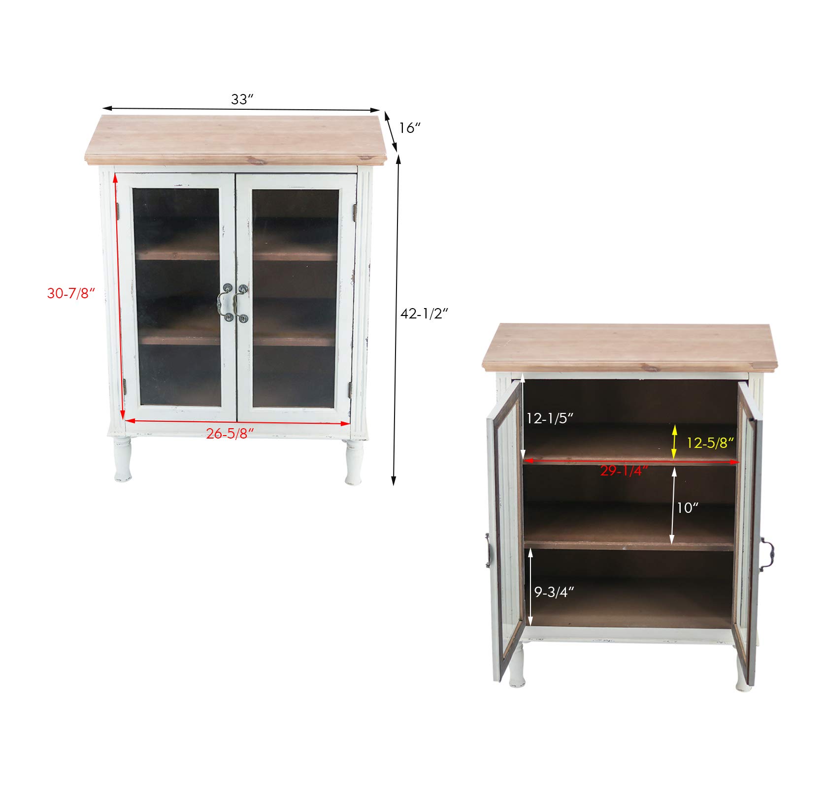 Rustic Wood Cabinet with Glass Doors & Removable Shelves - Easy Assembly Farmhouse Buffet Sideboard for Kitchen, Dining Room Storage (Brown) | Perfect for Farmhouse Decor & Small Space Organization