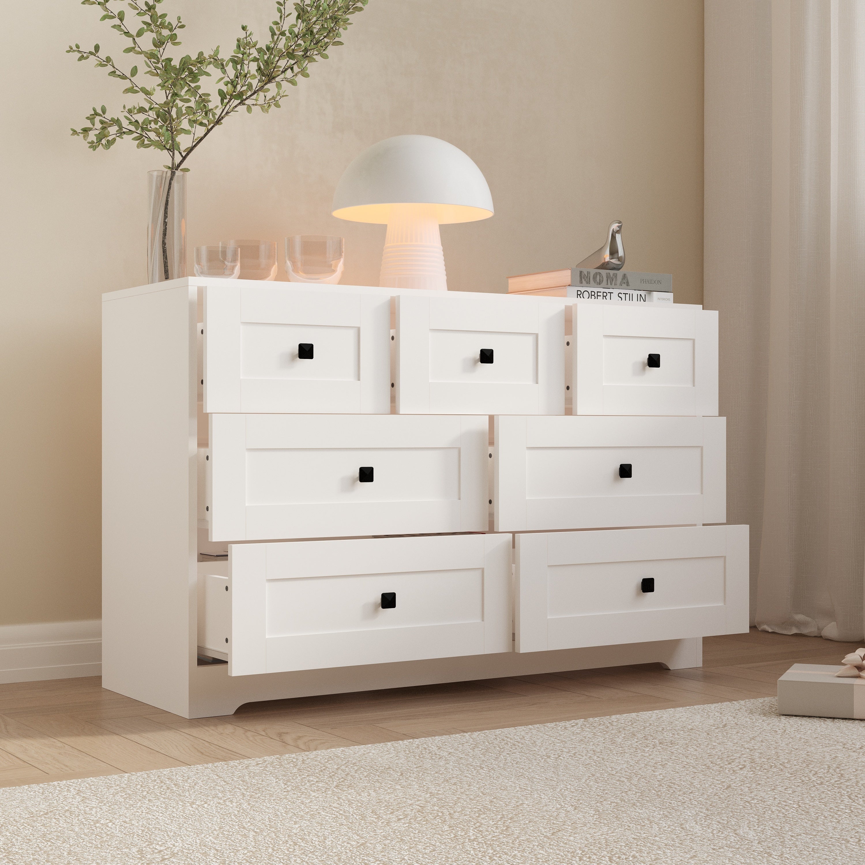 7-Drawer White Farmhouse Chest of Drawers - Rustic Storage Organizer for Bedroom, Living Room & Office