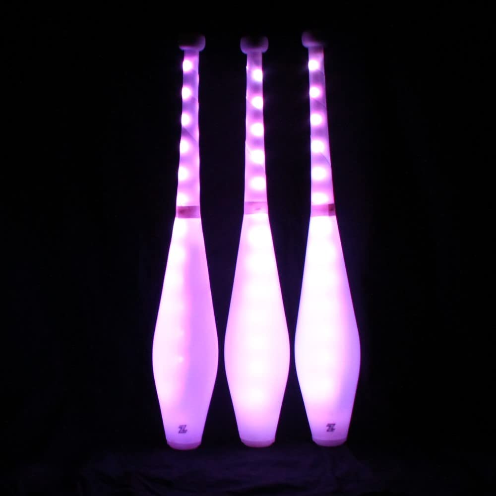 Zeekio LED Juggling Clubs Set of 3 - Multi-Color Light Up with Wireless Remote & Charger - 20.5