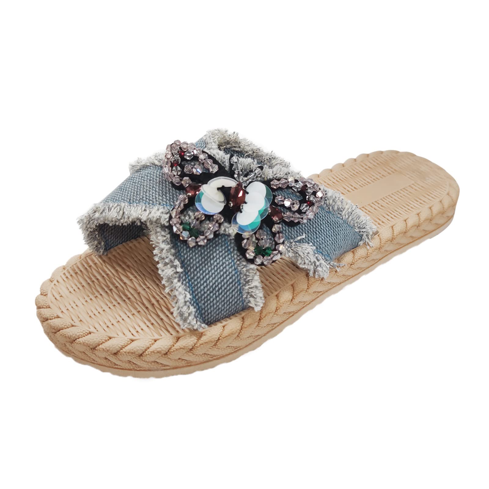 Women's Summer Linen Sandals with Sequins - Beach & Casual Wear