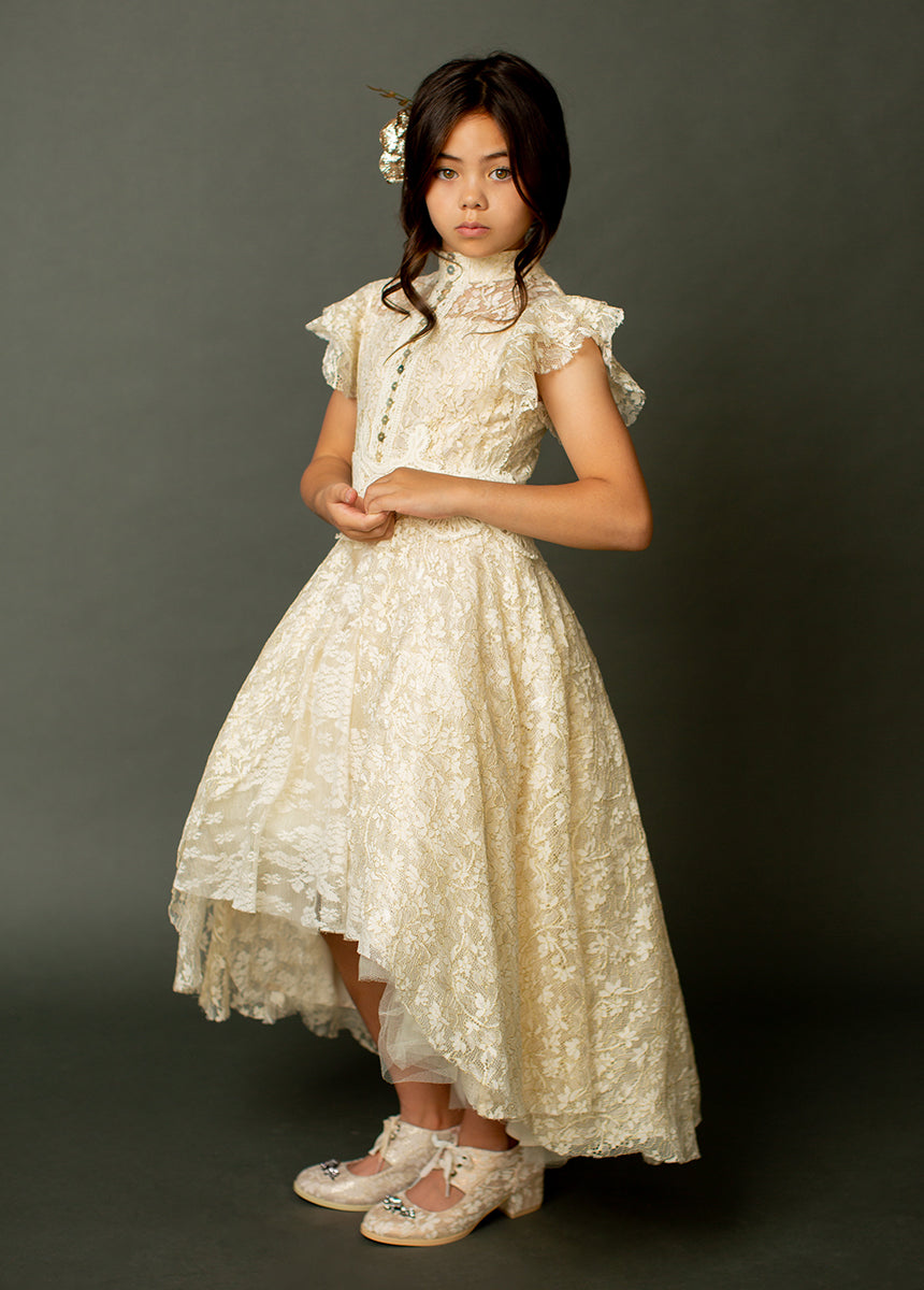 Kristy Women's Cream Metallic Petticoat Dress - Elegant Vintage Style for Parties, Weddings & Special Occasions