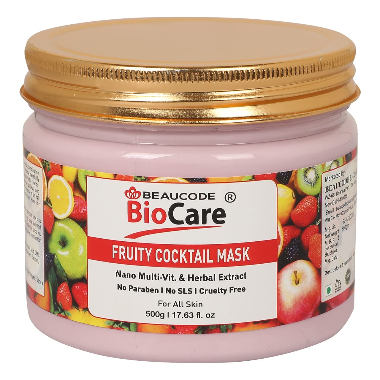 Beaucode BioCare Fruity Cocktail Face Mask - 500g Natural Skincare for Women & Men | Paraben-Free, SLS-Free, Sulfate-Free & Cruelty-Free | Hydrating & Brightening for All Skin Types | Perfect for Daily Use & Spa Nights