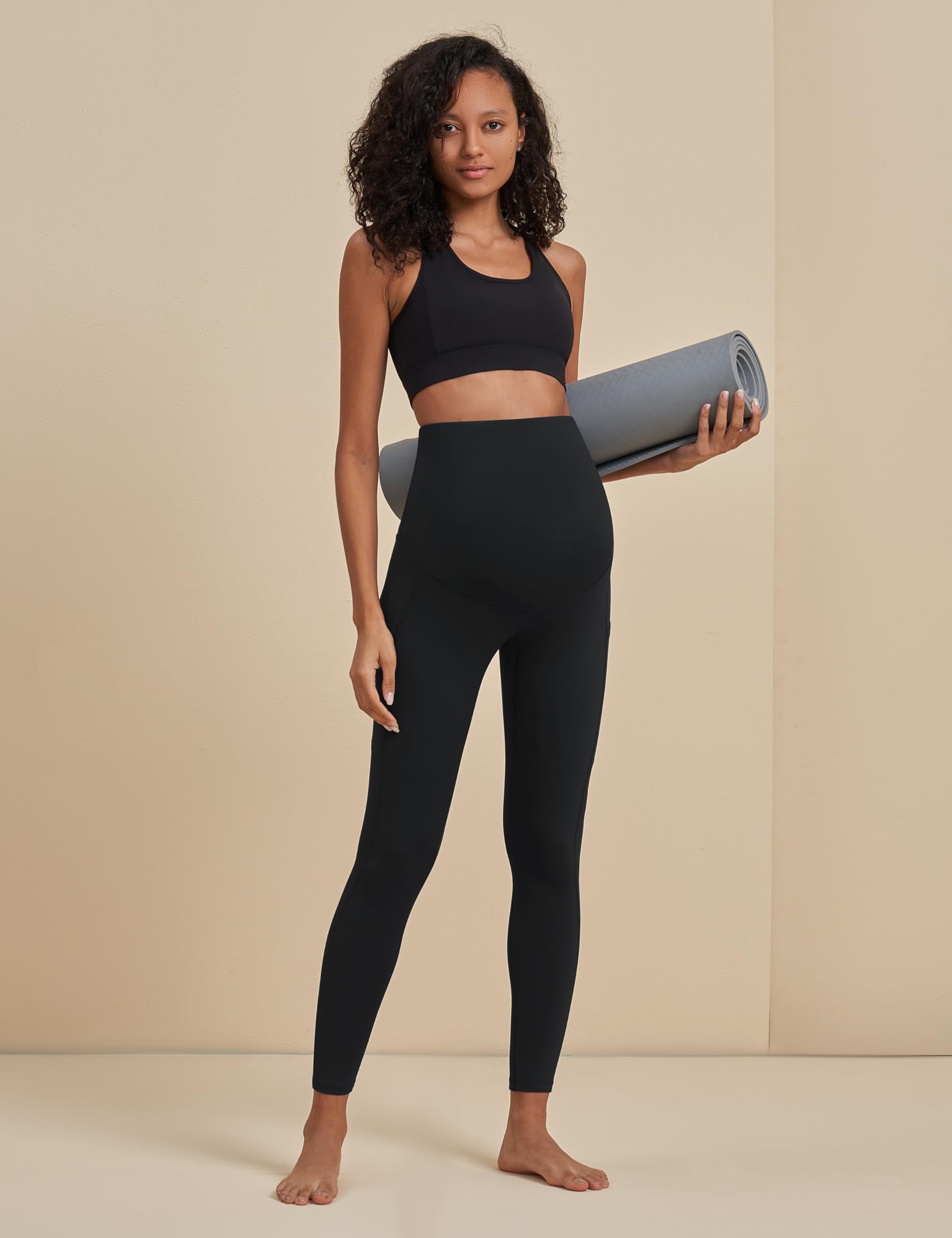 POSHDIVAH Women's Maternity Yoga Pants - Over The Belly Pregnancy Workout Leggings with Pockets - Soft Stretchy Activewear for Gym, Running & Office Wear