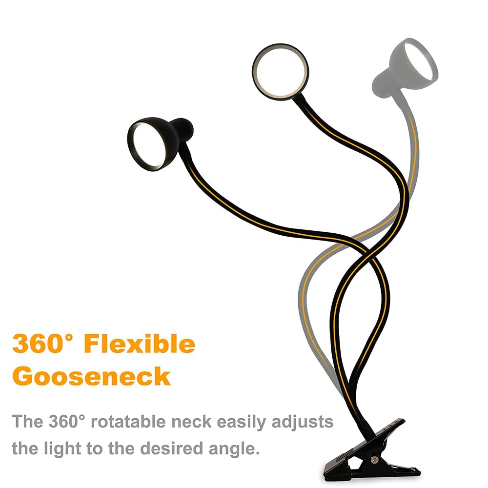 Clip On Reading Light for Bed - 3 Color Modes & 10 Dimmable Brightness Levels, Eye-Caring Flexible Gooseneck Desk Lamp with Clamp - Perfect for Night Reading, Studying, Computer Work, and Bed Headboard Use