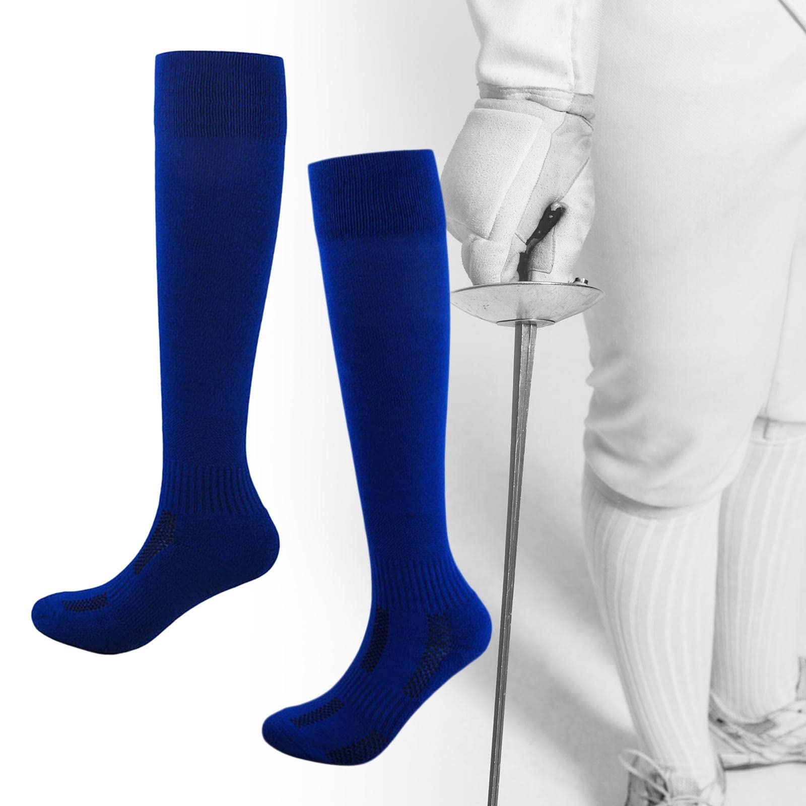 Men's & Women's Fencing Socks - Breathable Athletic Socks for Maximum Protection & Comfort (Blue, XL) - Perfect for Fencing, Martial Arts & Sports Training