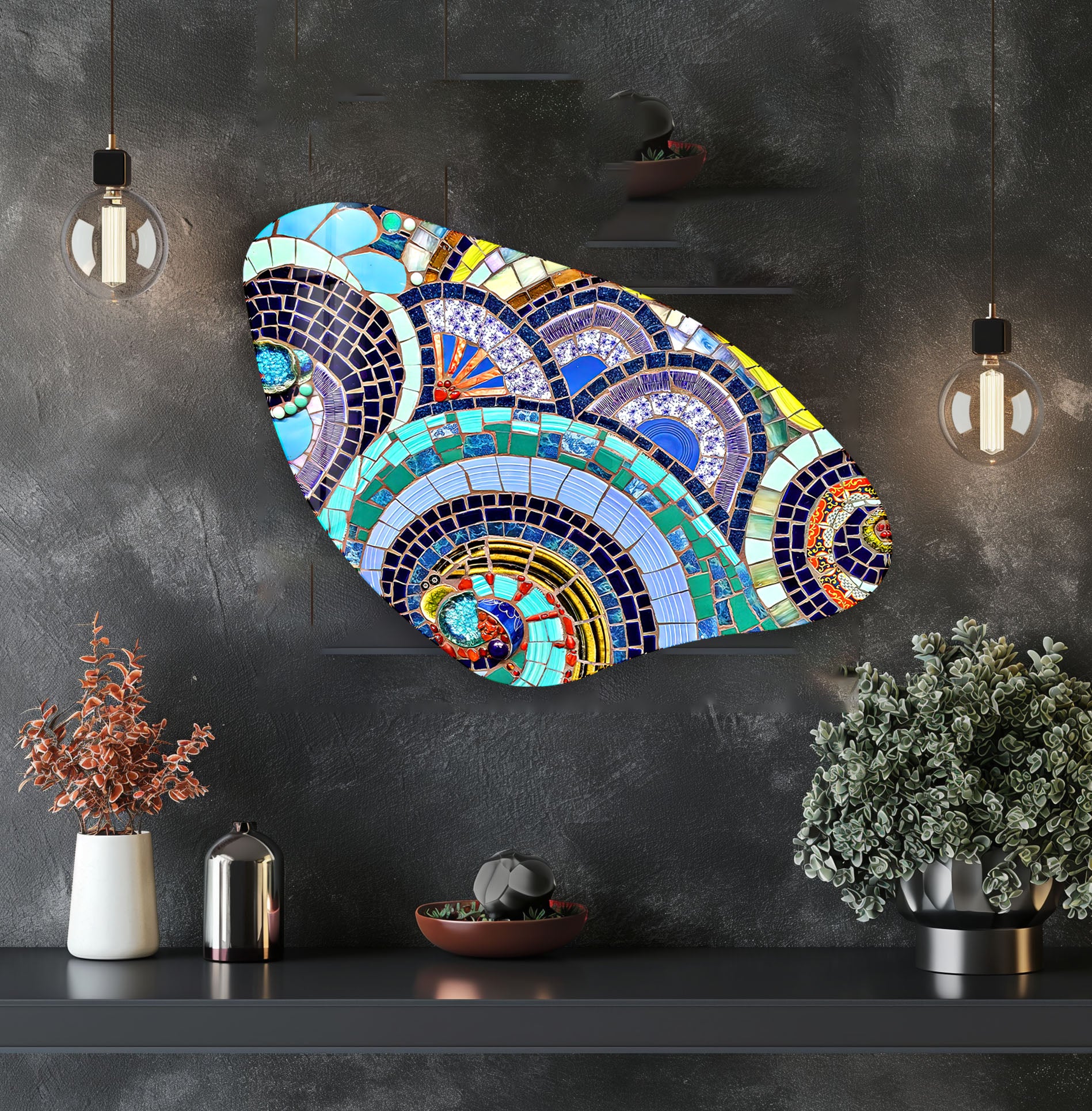 Modern Mosaic Pattern Irregular Glass Wall Art - Handmade Abstract Decor for Living Room, Bedroom, Office & Bathroom