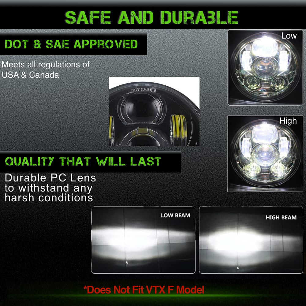 SLK-Lights VTX 5.75 Inch Chrome LED Projector Headlight - High Brightness Daymaker Round Motorcycle Light with Bracket & Hardware - Easy Plug & Play Installation for Honda VTX 1300 & VTX 1800 - Perfect for Night Riding, Commuting and Enhanced Road Visibility