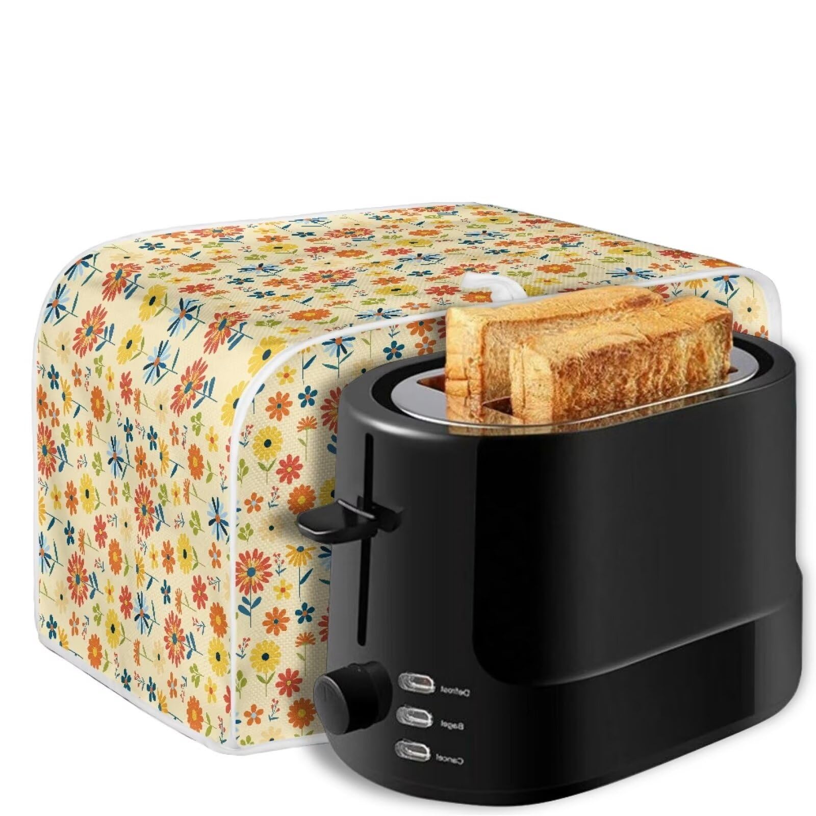 Hippy Flowers Print Toaster Cover - Dust Proof 2 Slice Toaster Cover for Women, Kitchen Accessories & Small Appliances - Perfect for Boho Style Kitchens, Breakfast Nooks & Small Appliance Protection