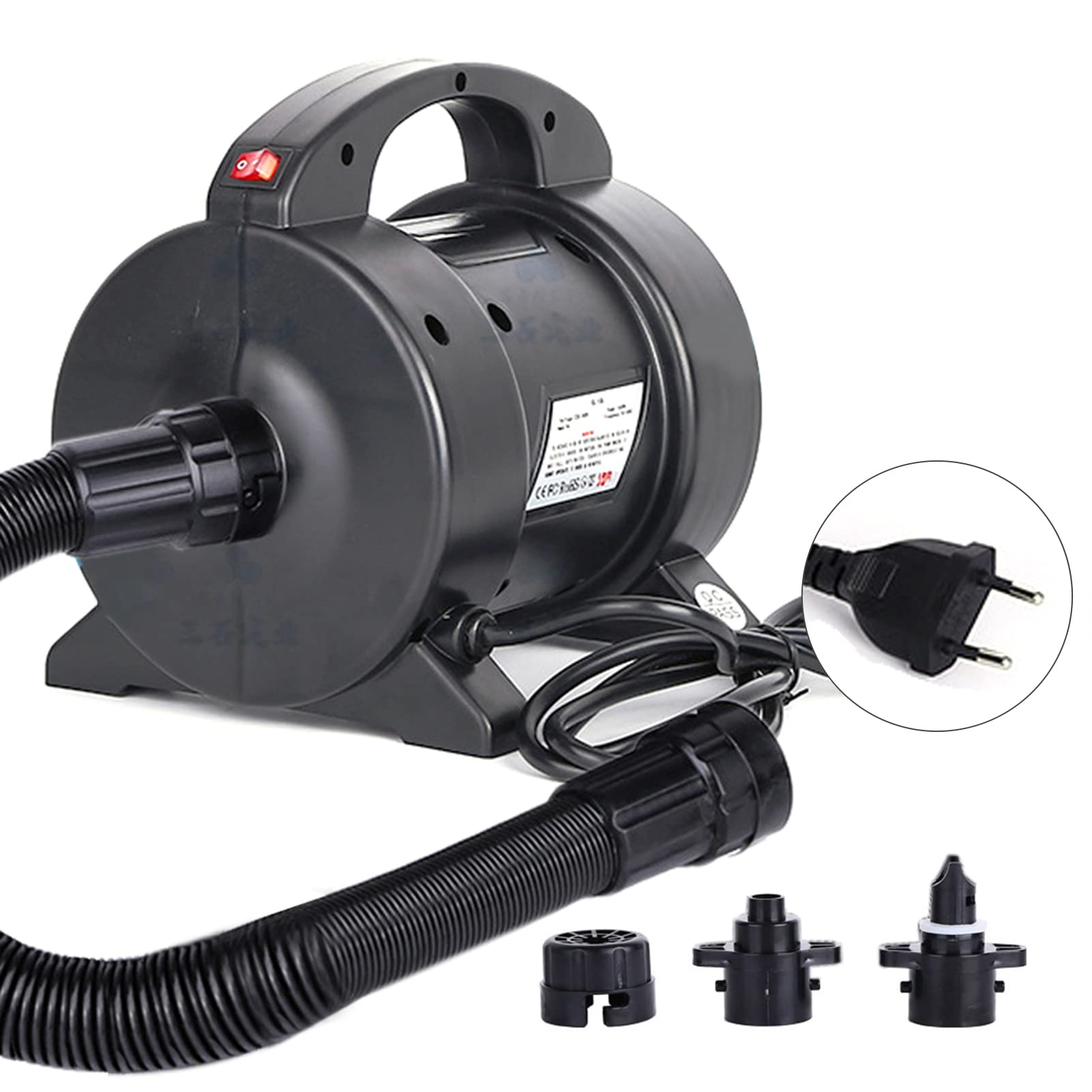 Homtoozhii 1600W Portable Electric Air Pump - Fast Inflation & Deflation for Air Mattress, Raft, Boat, Pool Floats - Includes 2 Nozzles - Perfect for Camping, Travel & Emergency Use