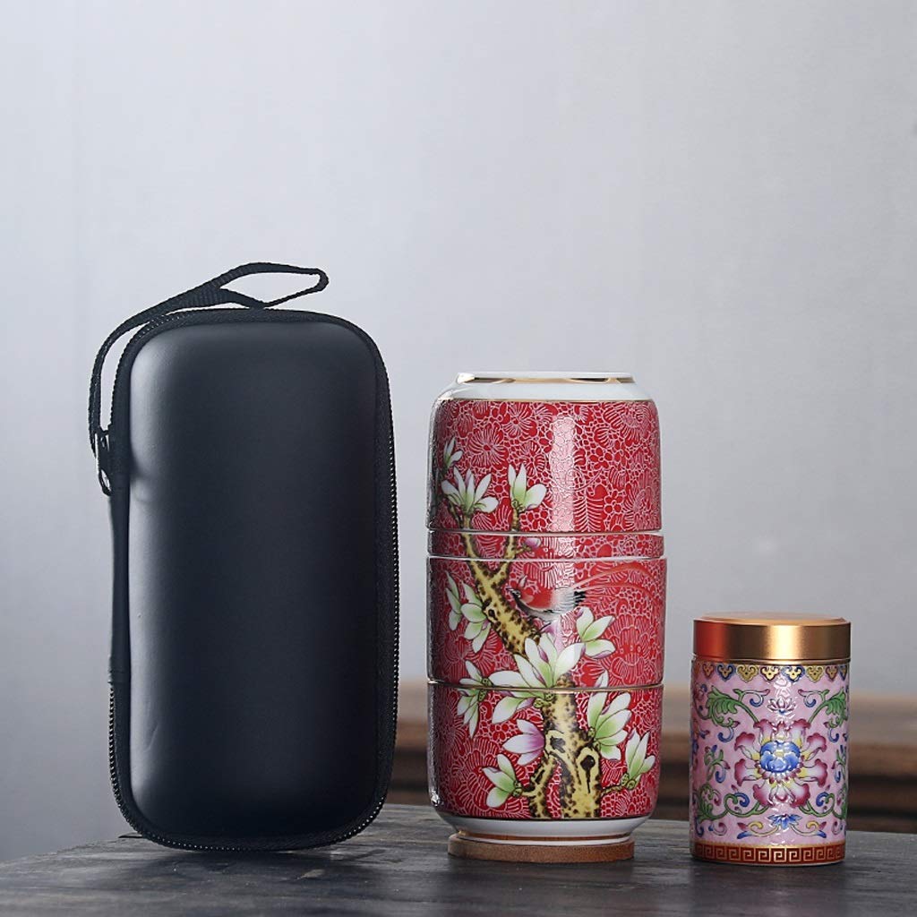 Premium Ceramic Travel Tea Set with Portable Carrying Case - 6-Piece Teapot with Filter & Flower Teaware for Camping, Office & Gifts