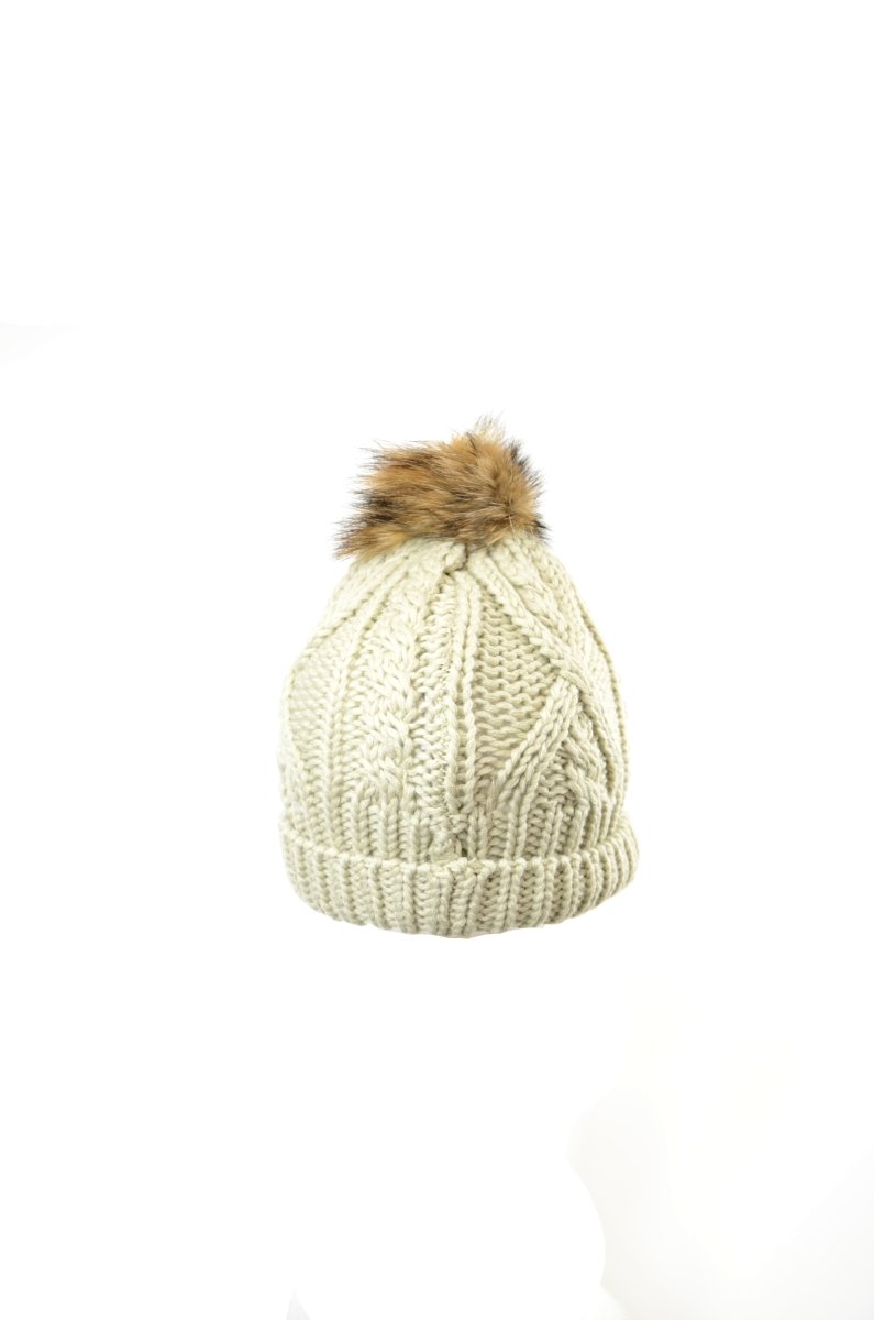 Hand Knit Crown Cap Toque with Faux Fur Pom - Winter Beanie for Women & Men - Cozy Cold Weather Hat for Outdoor Activities, Skiing, and Snowboarding