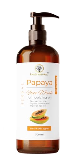 Khadi Natural Papaya Face Wash for Women & Men - Gentle Foaming Exfoliating Cleanser 300ml | Deep Cleansing & Brightening | Perfect for Daily Skincare Routine & Acne-Prone Skin