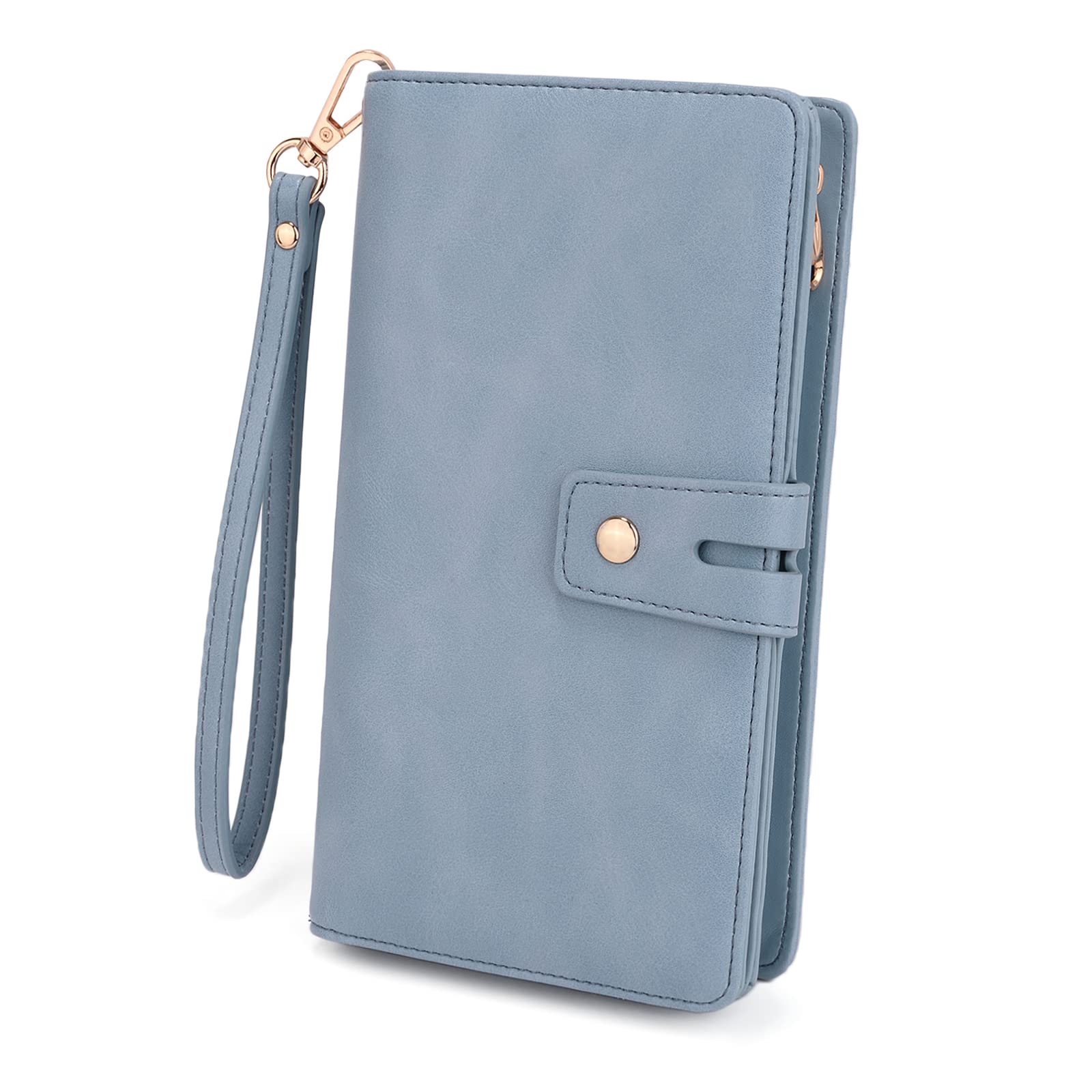 UTO RFID Blocking Wristlet Wallet for Women - Detachable Checkbook Holder with Card Slots & Phone Pocket - Large Clutch Purse Organizer for Travel, Shopping & Everyday Use