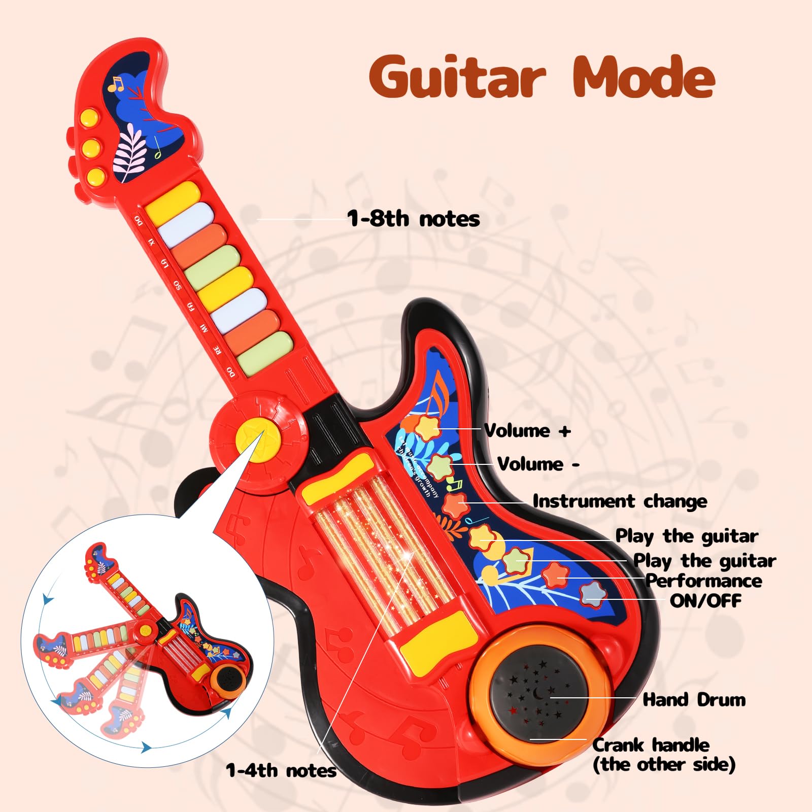 **4-in-1 Kids Musical Toy Guitar with Piano, Drum & Lullaby Projector – Toddler Guitar for Ages 2-5 – Perfect Gift for Boys & Girls – Playtime, Learning & Bedtime Fun**