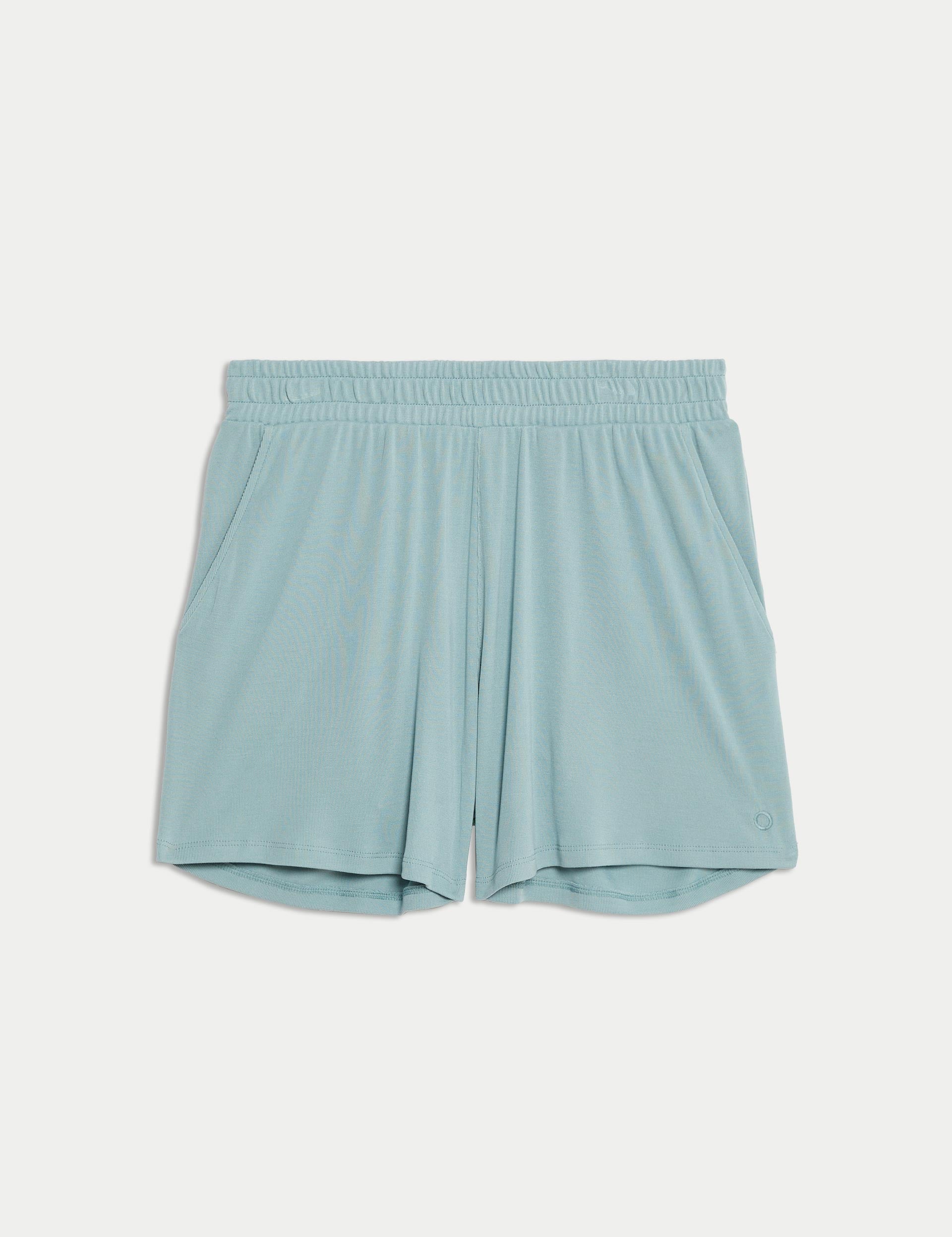 Modal Rich Ribbed Relaxed High Waisted Yoga Shorts - Light Mint Green - Perfect for Yoga, Pilates, Gym Workouts & Lounge Wear