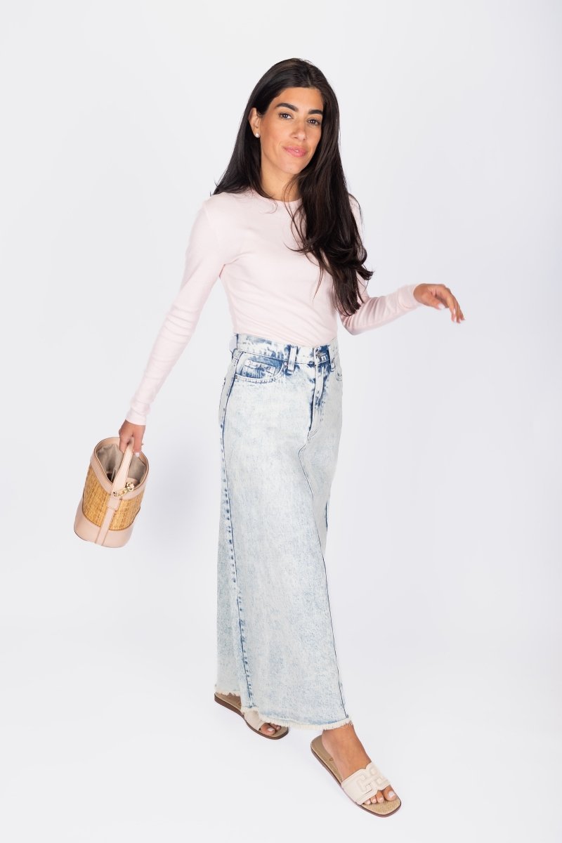 JILL SKIRT Women's Light Blue Midi Skirt - Flowy A-Line Summer Skirt for Casual Wear, Office, and Date Night