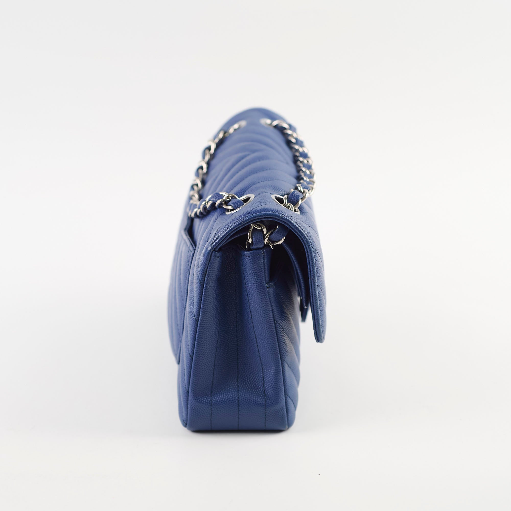 Chanel Caviar Leather Chevron Small Classic Flap Bag Blue 25cm - Luxury Designer Handbag for Women, Perfect for Evening Events & Special Occasions