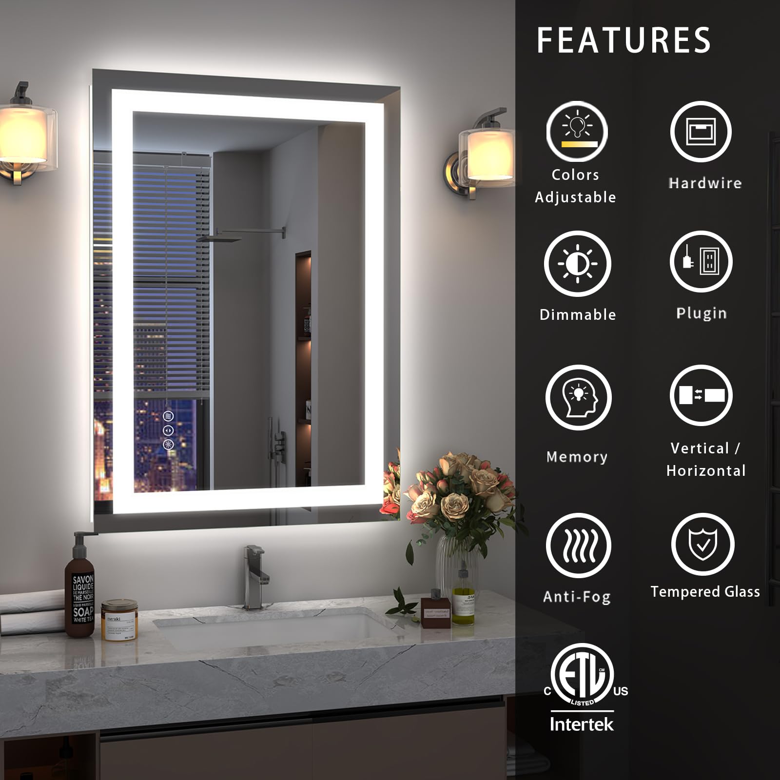 28x36 Inch LED Bathroom Mirror with Dimmable Front & Backlit Lights - Anti-Fog, Shatterproof Vanity Mirror for Wall Mounting - ETL Certified (Perfect for Makeup, Shaving & Home Decor)