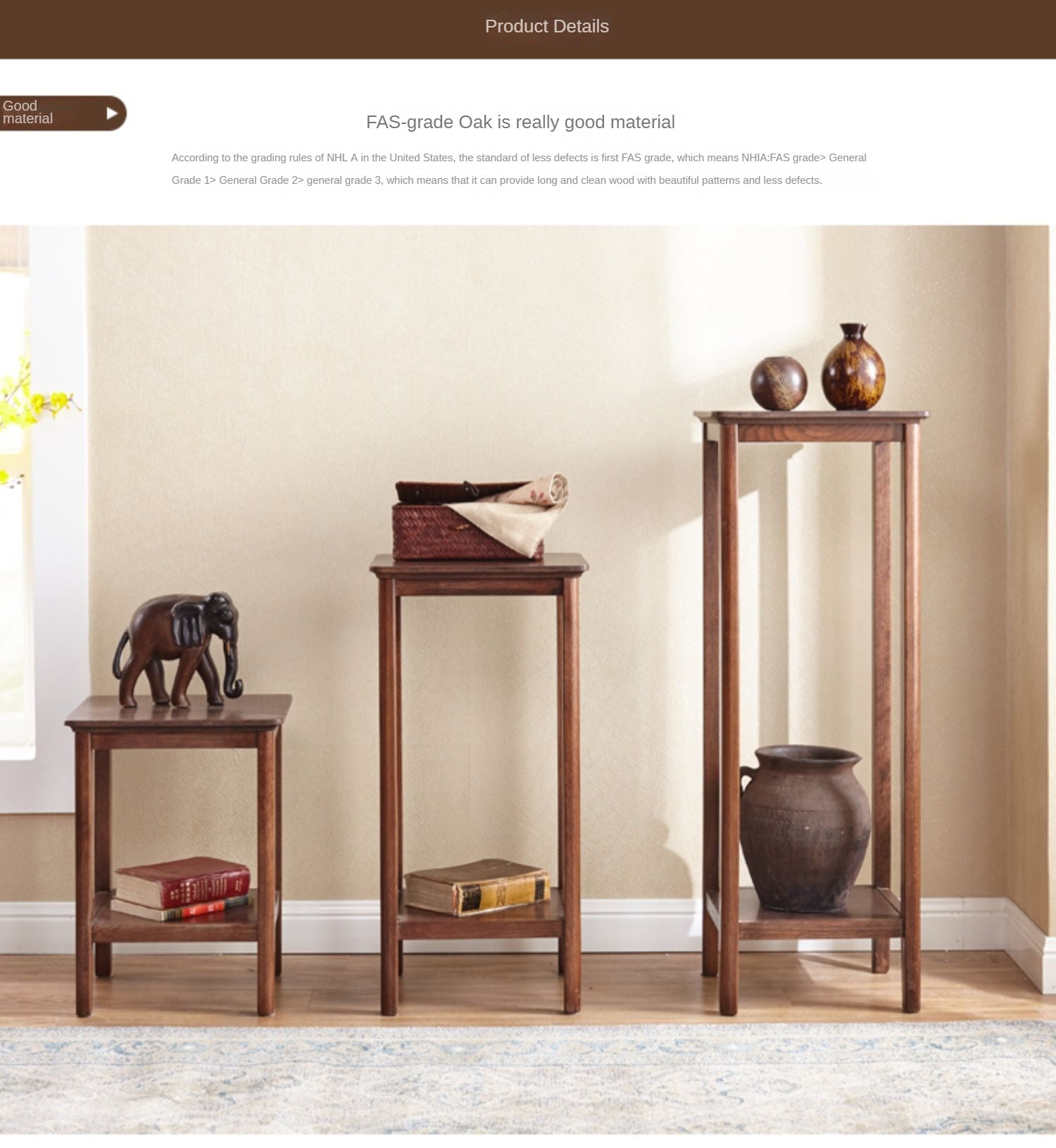 Solid Oak Wood Walnut Finish Flower Stand - Rustic Home Decor for Living Room, Balcony & Garden Plant Display