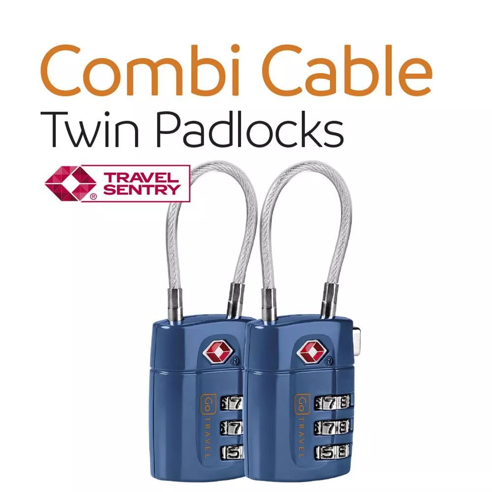Go Travel Combi Cable Twin Padlocks TSA Approved - Secure Luggage Locks for Travel, Suitcases & Backpacks - Perfect for Airports, Hotels & Hostels
