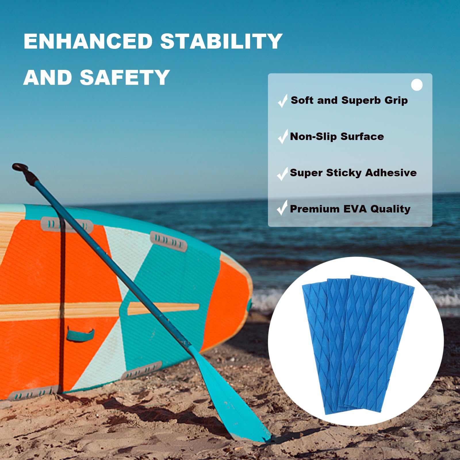 4-Piece Surfboard Traction Pads - Non-Slip EVA Front Deck Grip for Surfboards, Longboards, Shortboards, Funboards, Fish & Skimboards - Perfect for Surfing, Kayaking & Water Sports