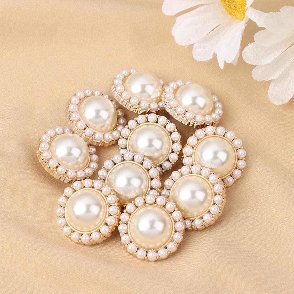 20Pcs Gold Alloy Pearl Buttons for DIY Sewing, Clothing, and Needlework - 0.78 Inch Decorative Handmade Accessories - Perfect for Dresses, Jackets, and Craft Projects