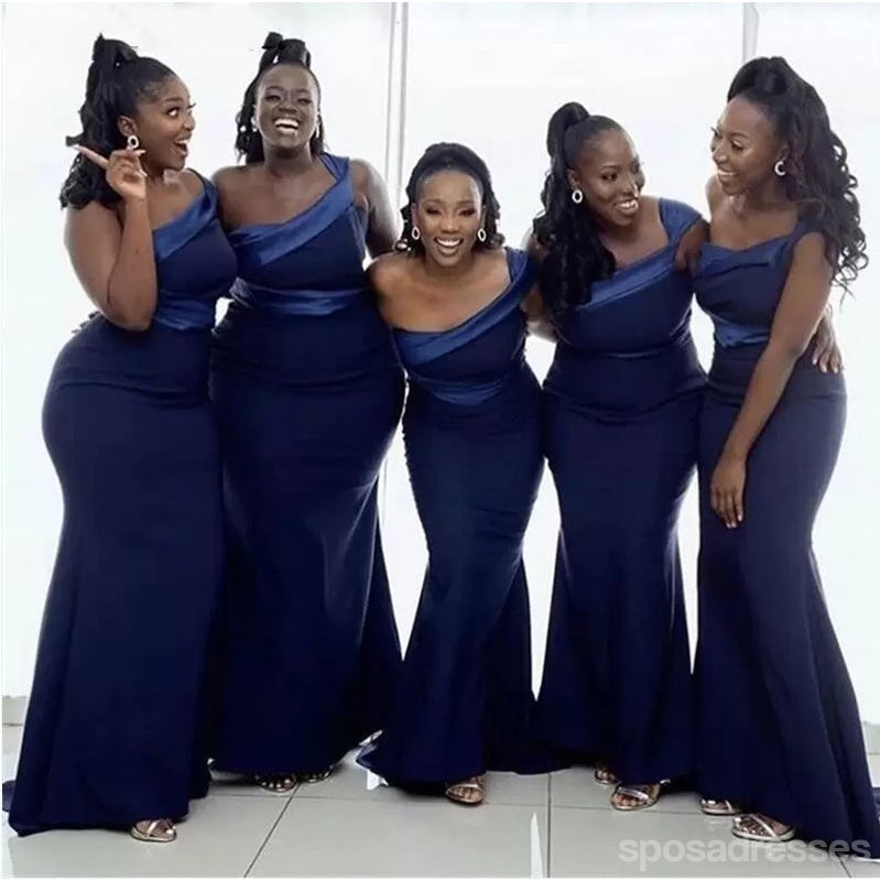 Navy Blue Mermaid One Shoulder Long Bridesmaid Dresses - Elegant Formal Gown for Weddings, Prom & Evening Events | Style WG1189