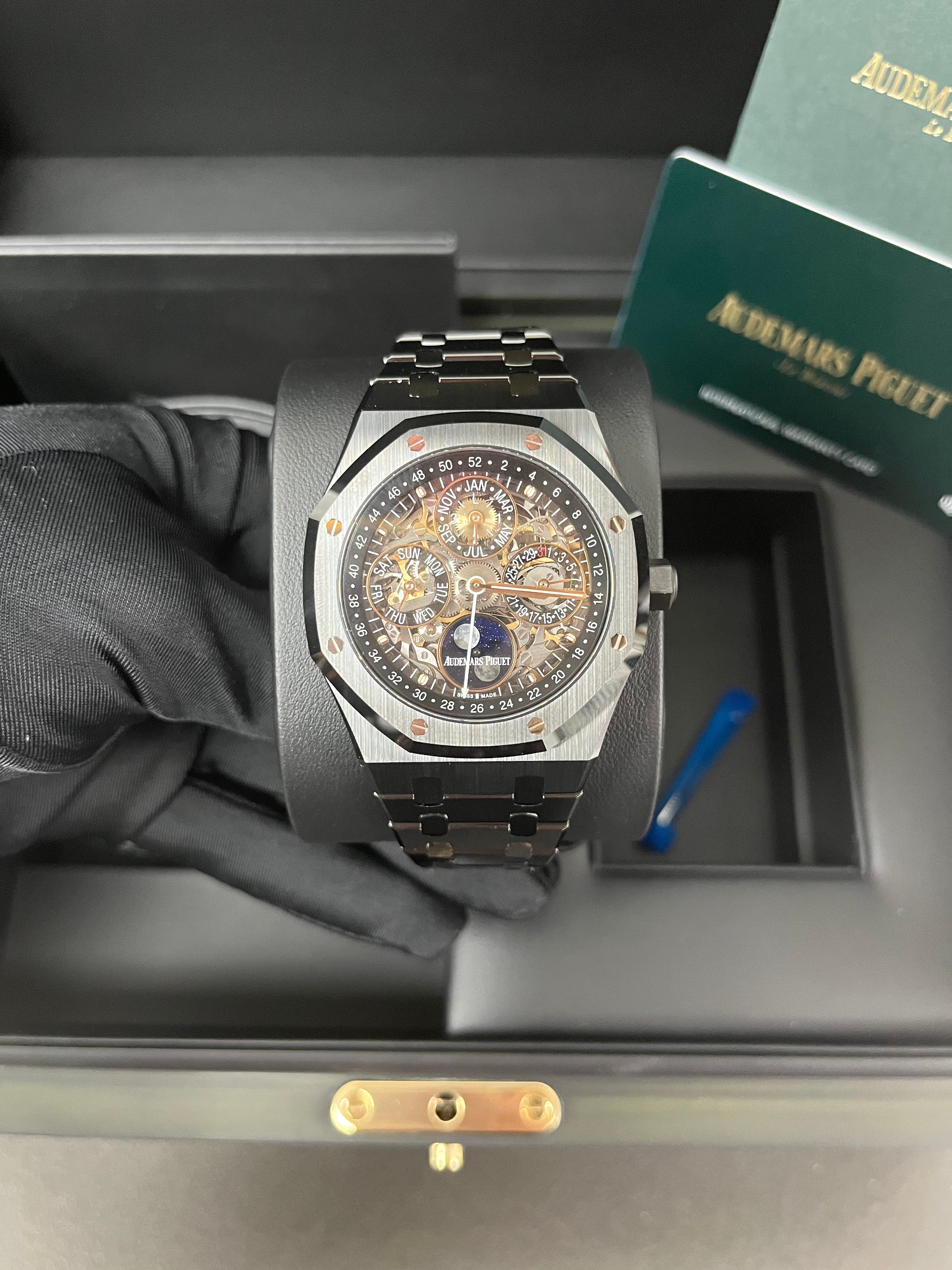 Audemars Piguet Royal Oak Perpetual Calendar Openworked Skeleton Watch Ref# 26585CE.OO.1225CE.01 - Luxury Swiss Automatic Men's Timepiece for Business, Gala & Collector's Showcase