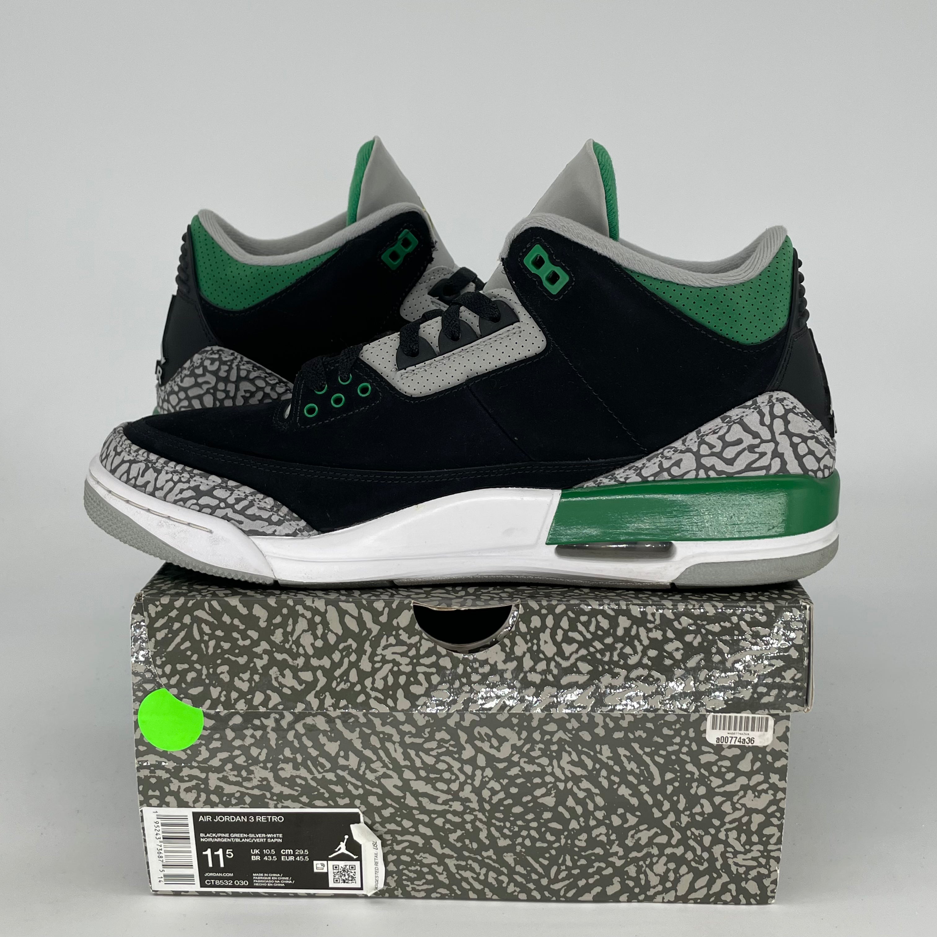 Original Air Jordan 3 Retro 'Pine Green' Men's Basketball Shoes - Size 11.5 & Women's 13W (Style: CT8532-030) | Perfect for Streetwear, Sneaker Collection & Casual Wear