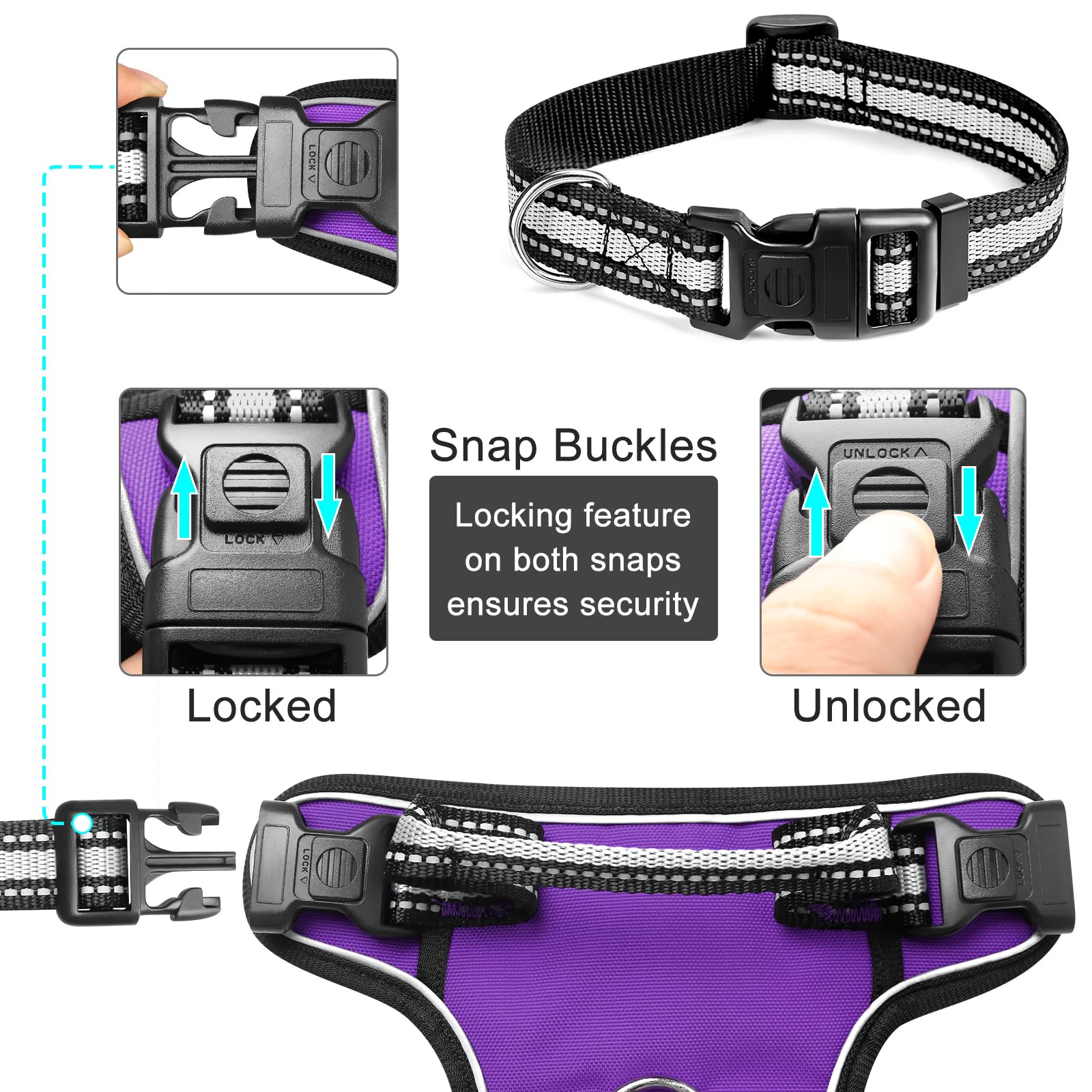 WINSEE No Pull Dog Harness - Adjustable Reflective Pet Vest with Front/Back Leash Clips for Small Medium Large XL Dogs - Easy Control Handle for Walking, Running & Outdoor Adventures