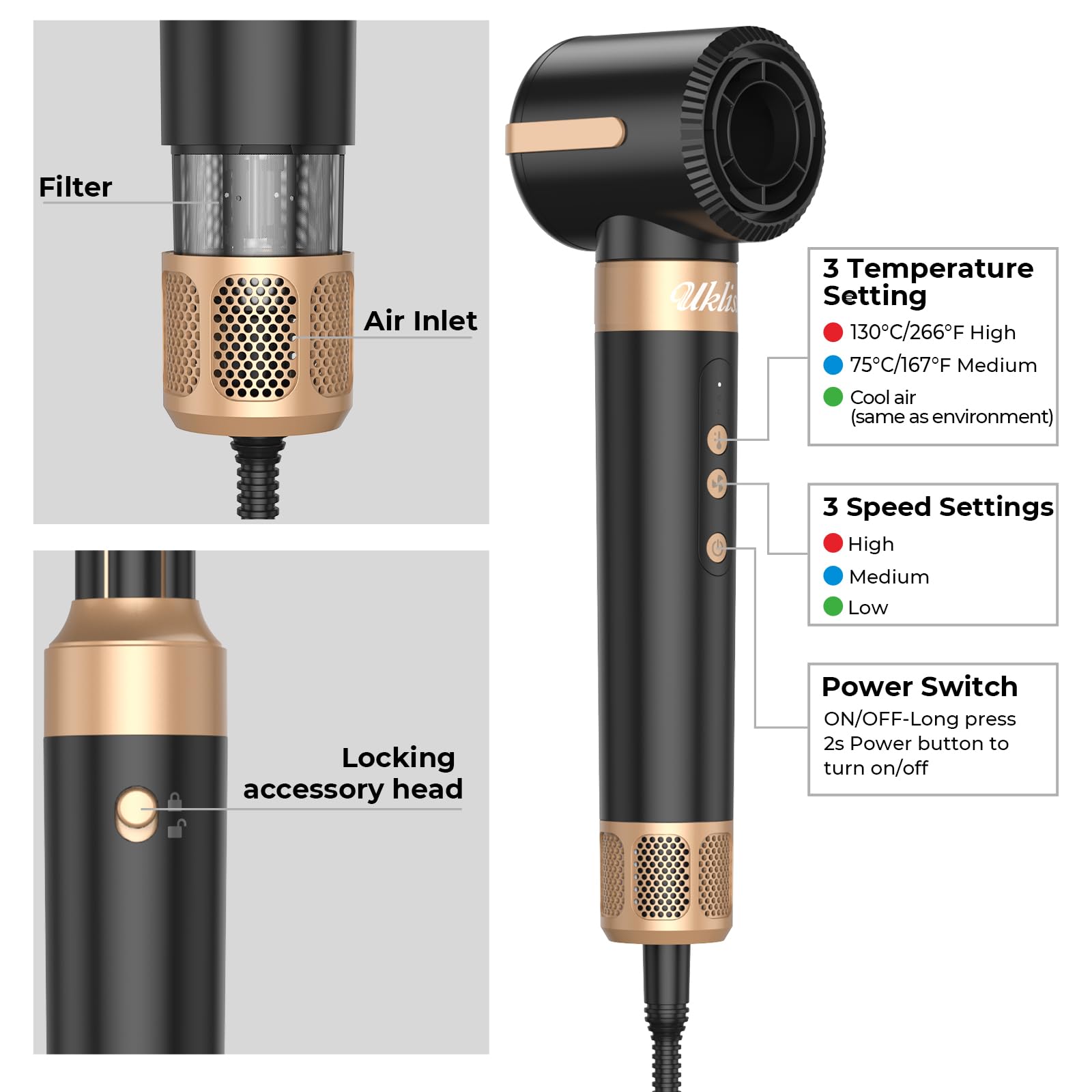 7-in-1 Hair Dryer Brush & Styler - 1400W Professional Blow Dryer with 30mm Curling Barrel, Round Brush & Diffuser for Fast Drying, Curling & Straightening (Black) | Perfect for Home Salon, Travel & Professional Styling