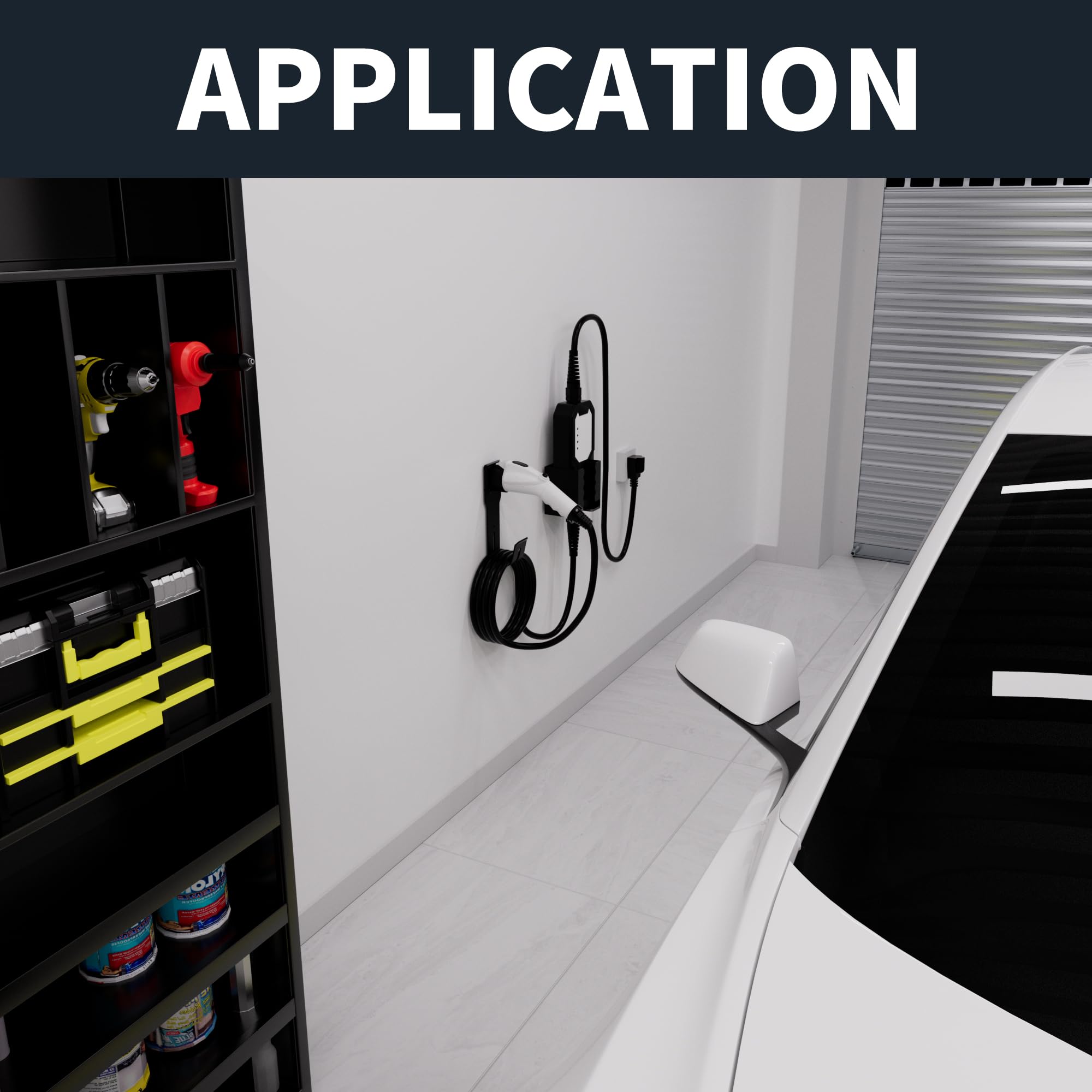 Joinfworld EV Charger Holder Wall Mount Kit - SAE J1772 Connector J-Hook & Charging Box Organizer for Electric Vehicles (Tesla, Nissan Leaf, Chevy Bolt) - Perfect for Home & Garage Charging Stations