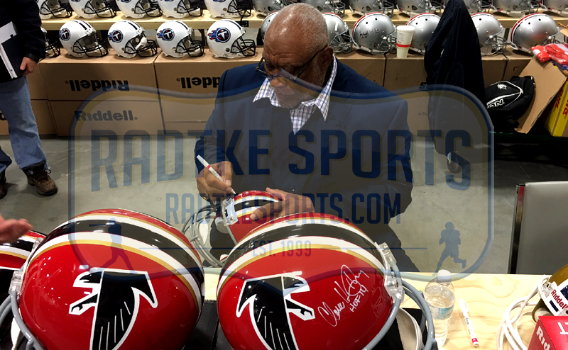 Claude Humphrey Autographed Atlanta Falcons Throwback Riddell Full Size NFL Helmet with HOF 2014 Inscription - Collectible Football Memorabilia for Fans and Sports Enthusiasts