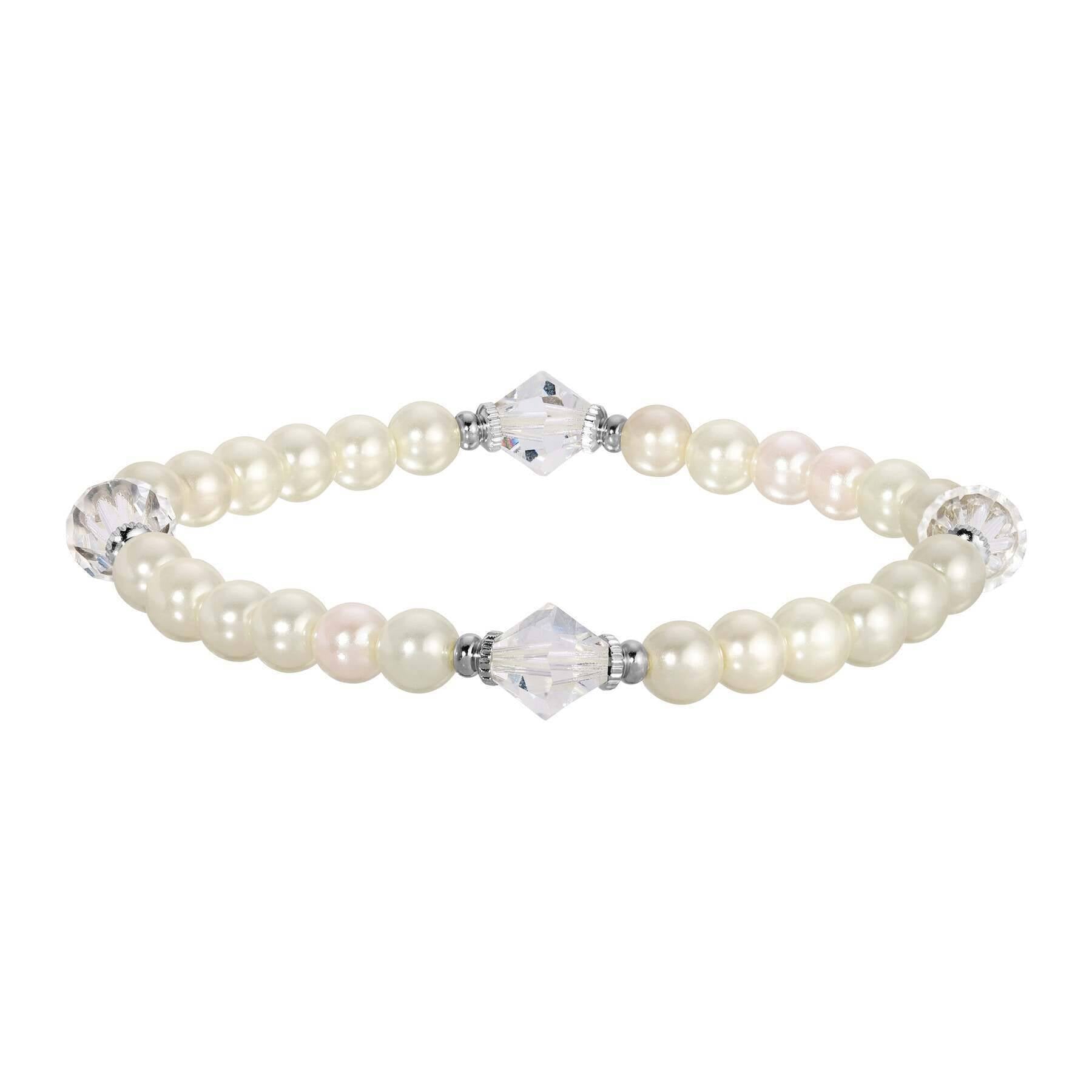 1928 Ivory Faux Pearl & Crystal Stretch Bracelet - Vintage Style Jewelry for Women, Elegant Party Wear & Special Occasion Gift