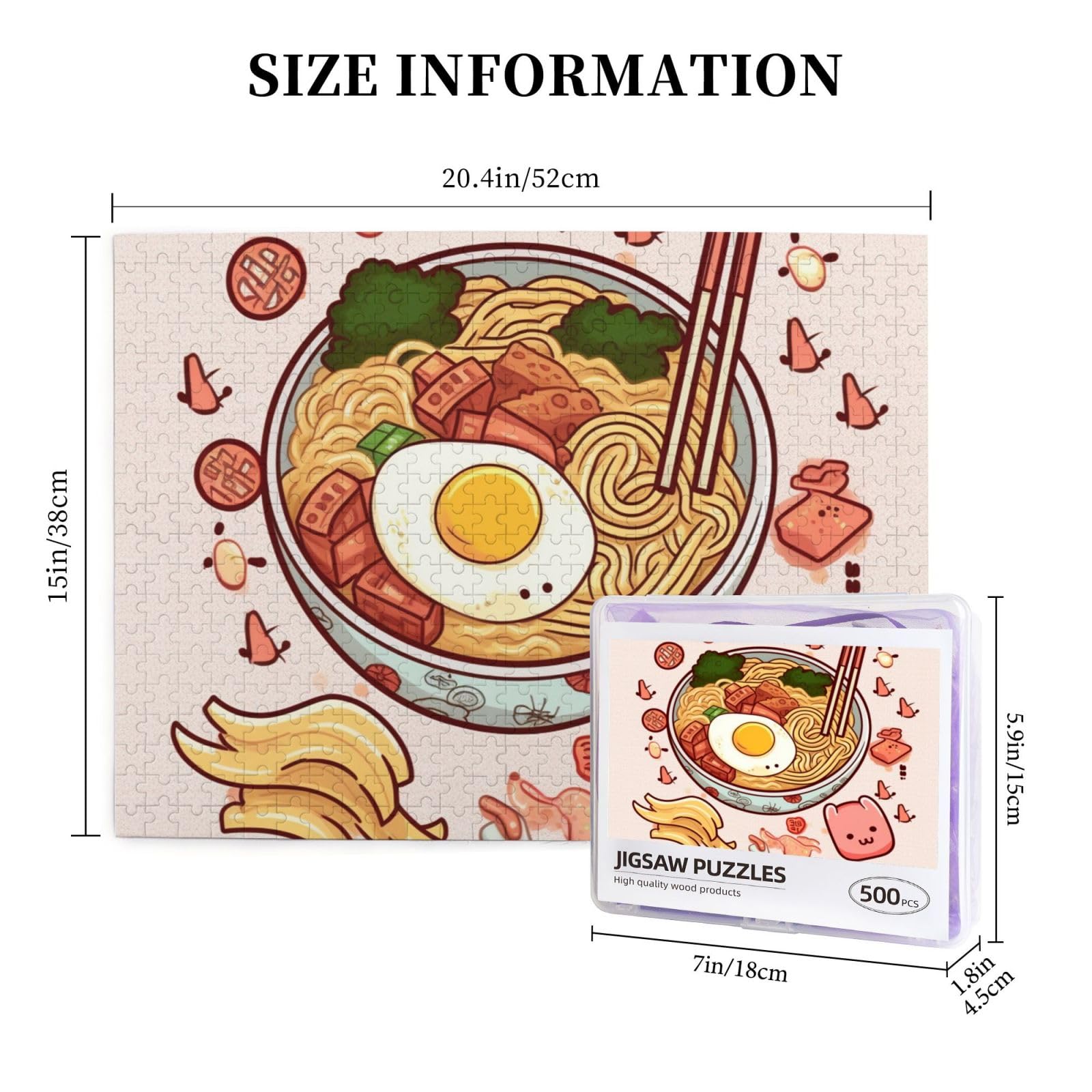 500-Piece Delicious Sweet Ramen Jigsaw Puzzle - Wooden Photo Puzzle for Adults, Personalized Picture Puzzle - Classic Family Board Game for Wedding, Birthday & Valentine's Day Gifts (20.4