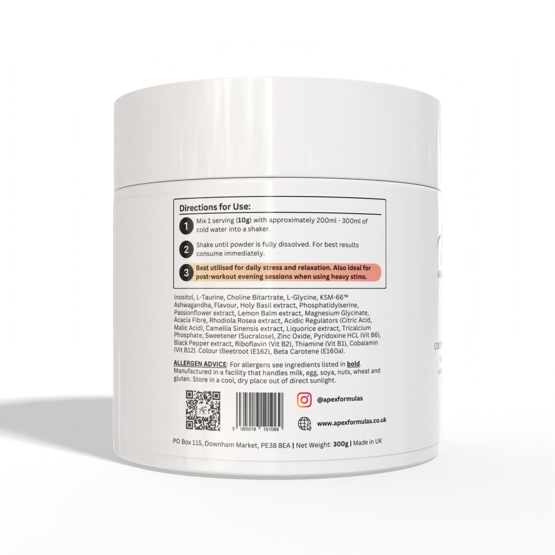 Apex Formulas Stress Recovery Supplement 300g - Peach Iced Tea Flavor with Ashwagandha, Magnesium & Antioxidants | Natural Stress Relief, Relaxation & Sleep Support for Busy Professionals & Students