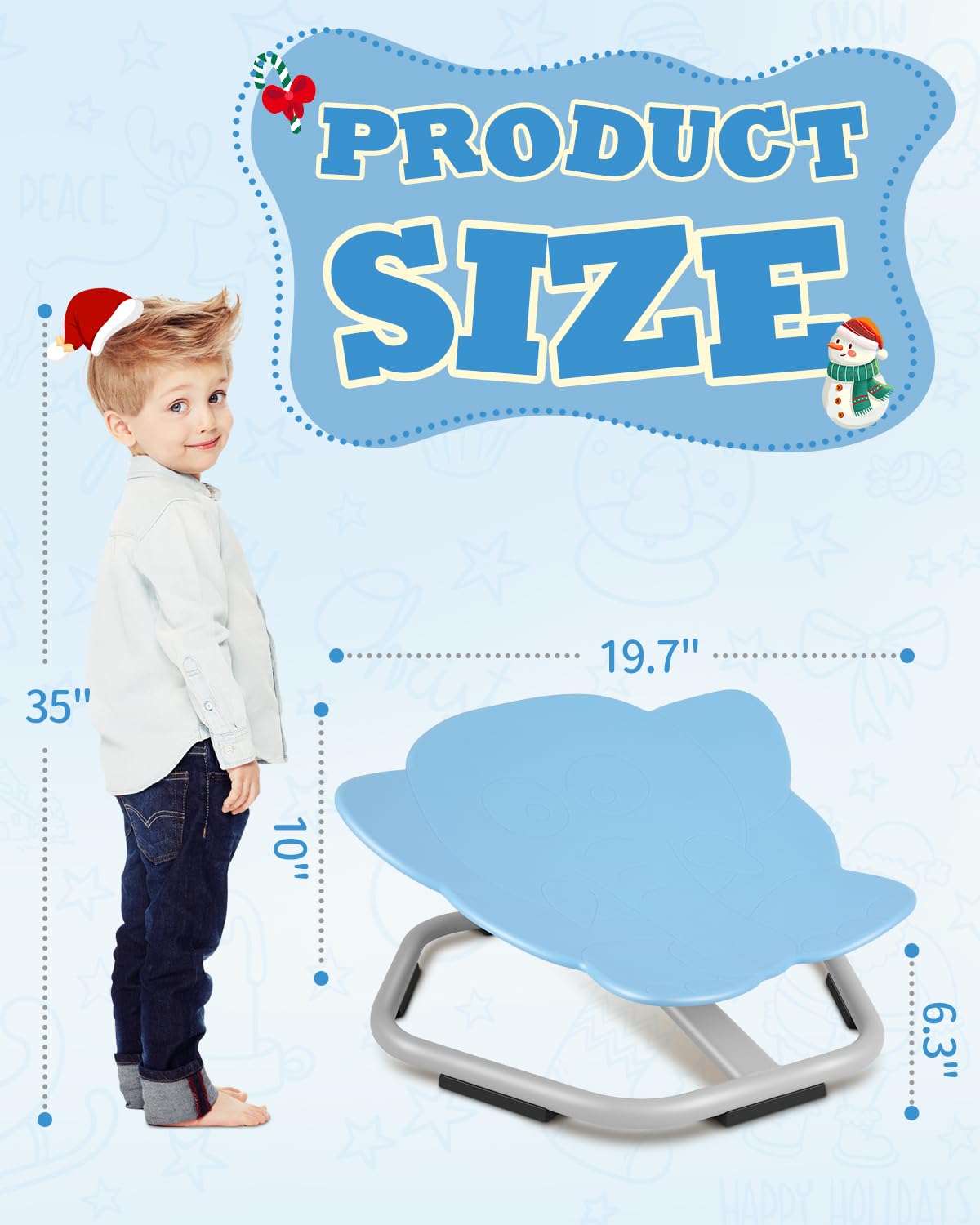 Kids Swivel Chair for Autism & Sensory Needs - Light Blue Sit and Spin Chair with 220lb Weight Capacity | Strong Metal Base & Non-Slip Design for Balance Training | Perfect for Classrooms, Therapy Rooms & Home Play Areas