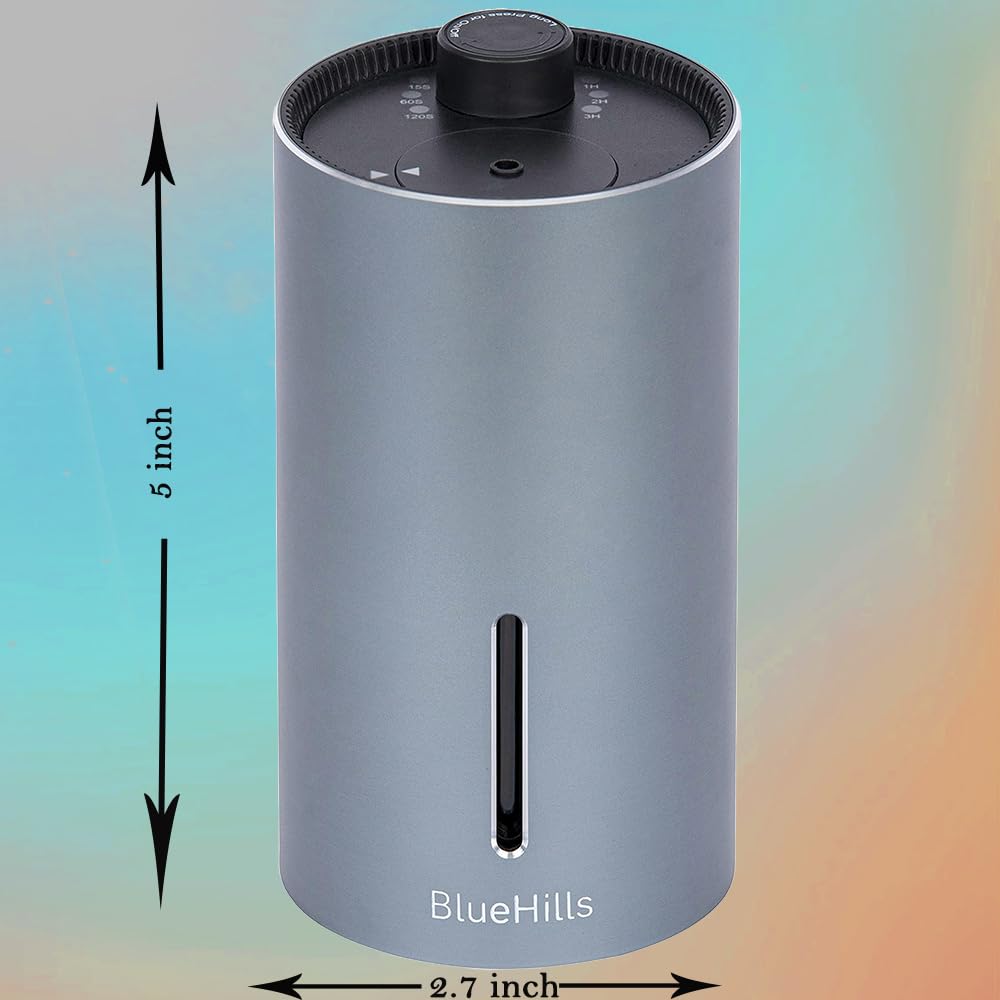 **BlueHills Cordless Essential Oil Diffuser - USB Rechargeable, Large Room & Travel-Friendly, Battery-Operated for Home, Office, Hotel, Car - Long-Lasting Timer, Compact Design (Silver Gray) - Perfect for Aromatherapy, Relaxation & Stress Relief**