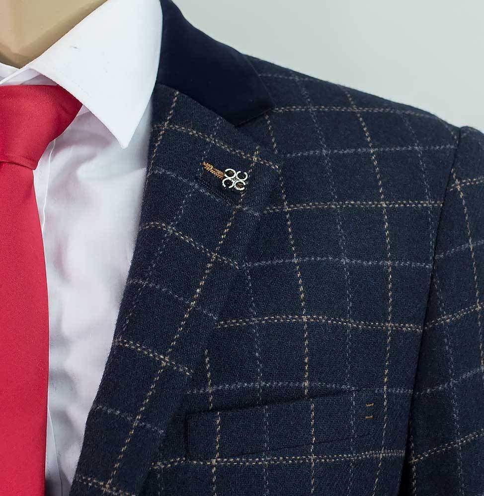 Cavani Shelby Men's Navy Blue Tweed Jacket | Classic Slim Fit Blazer for Business & Formal Occasions | Perfect for Weddings, Office & Special Events
