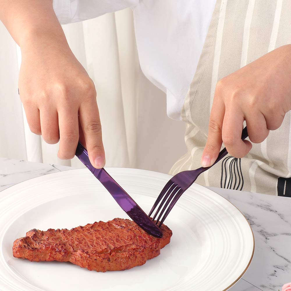 12-Piece Stainless Steel Dinner Knives Set - Purple Flower Edge Table Knives, 8.6 Inch Classic Flatware for Home Kitchen & Restaurant Use | Perfect for Formal Dining, Wedding Cutlery & Everyday Meals