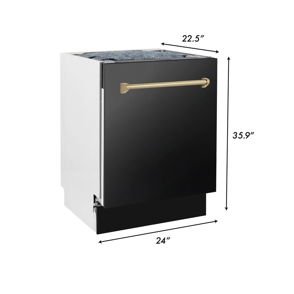 ZLINE Autograph Edition 30-inch Black Stainless Steel Kitchen Package - Dual Fuel Range, Range Hood, Dishwasher & Refrigerator with External Water Dispenser & Champagne Bronze Accents (4AKPR RABRHDWV30 CB) | Premium Kitchen Appliances for Modern Homes & Gourmet Cooking