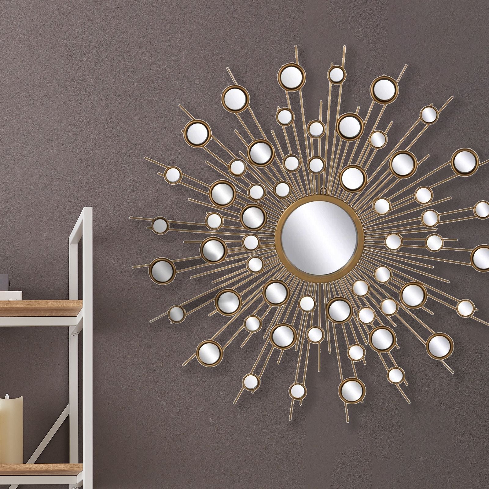 Criterion Star Burst Aster Gold Round Mirror - Elegant Decorative Wall Mirror for Living Room, Bedroom, or Entryway
