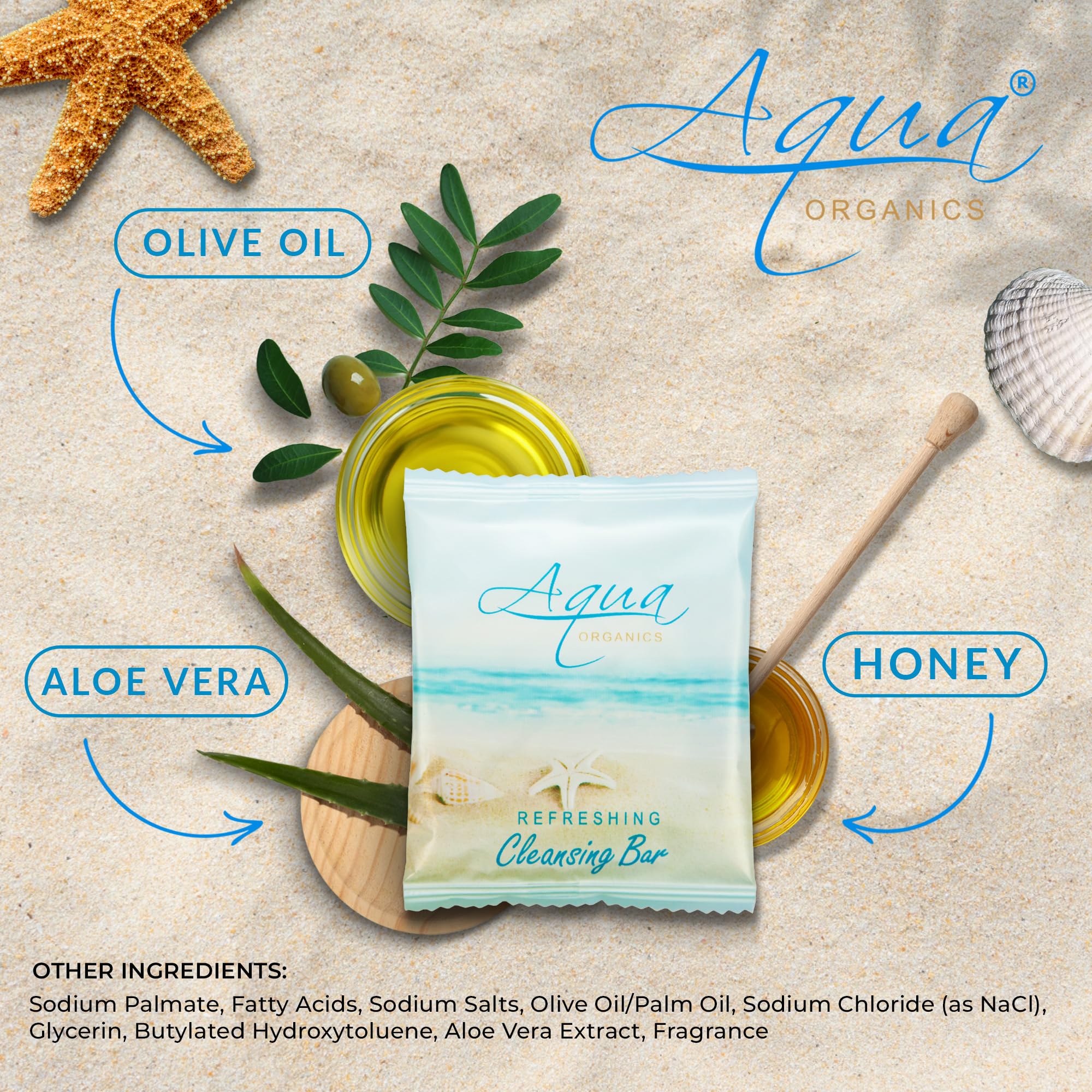 Organic Aqua Bar Soap Travel Size - 0.5 oz (Pack of 100) | All-in-One Kit for Hotels, Beach Resorts & Vacation Essentials | Eco-Friendly Toiletries for Guests & Travelers