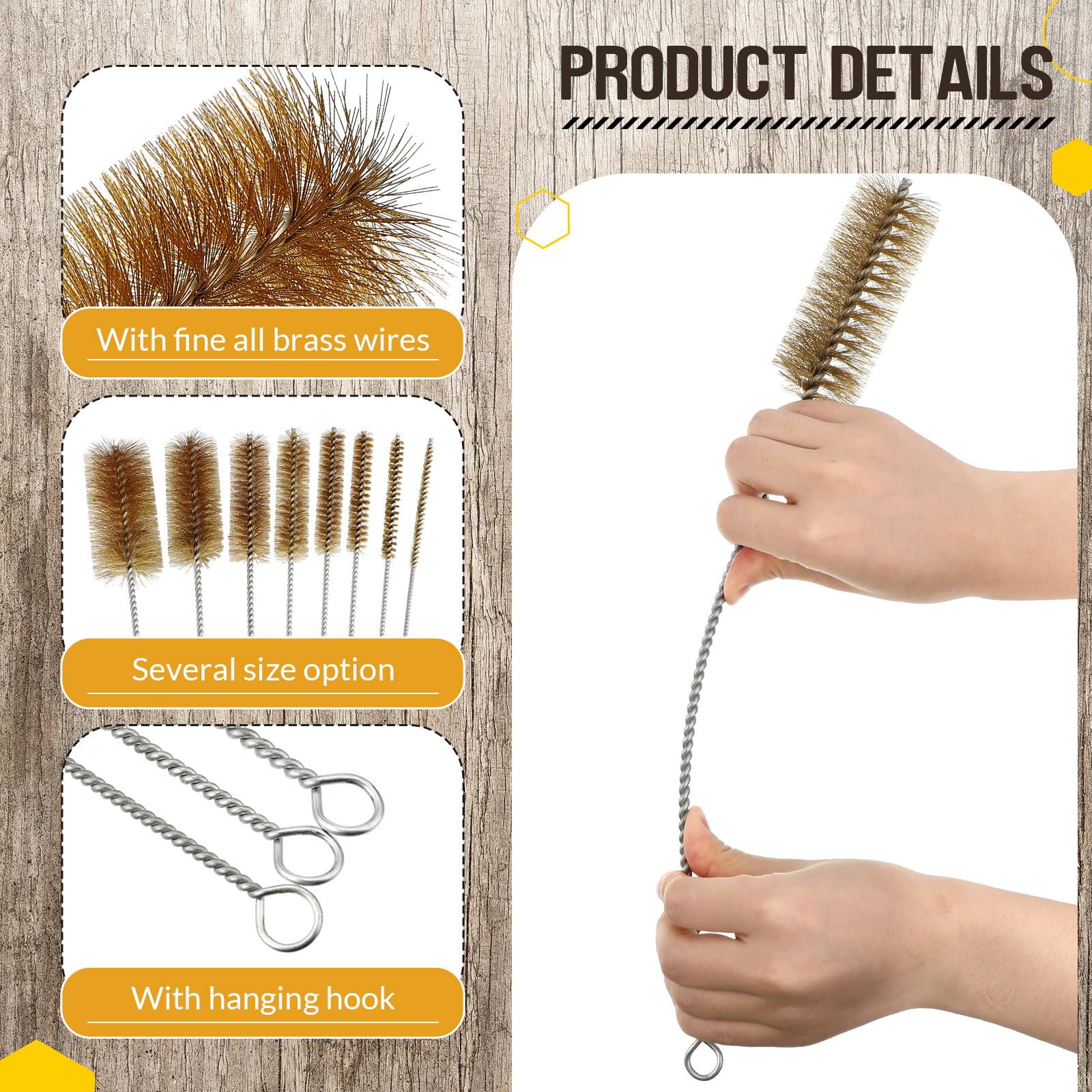 **16 Inch Long Pipe Cleaning Brush with Brass Bristles - Heavy Duty Bore & Wire Brush for Plumbing, Guns, and HVAC (8-Piece Set) - Perfect for Deep Cleaning Pipes, Barrels, and Tight Spaces**