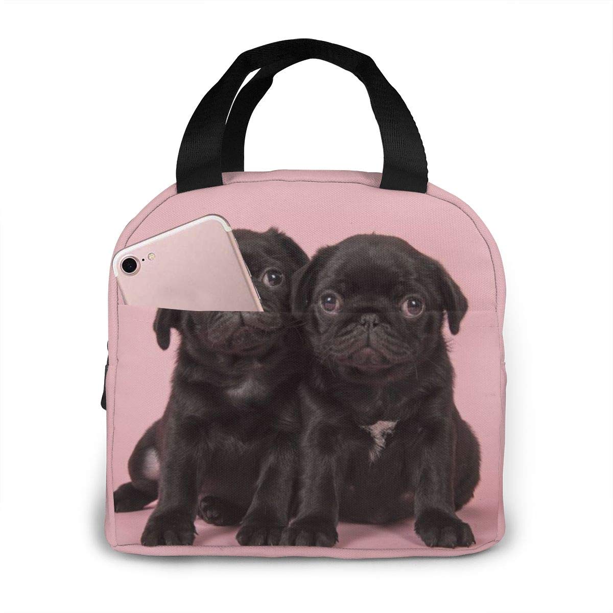 **Insulated Black Pug Lunch Box - Reusable Thermal Meal Bag for Kids, Adults, School, Work, Travel & Picnics - Cute & Eco-Friendly Food Container**    *(Perfect for Packing Healthy Meals, Snacks, or Keeping Drinks Cold on the Go!)*